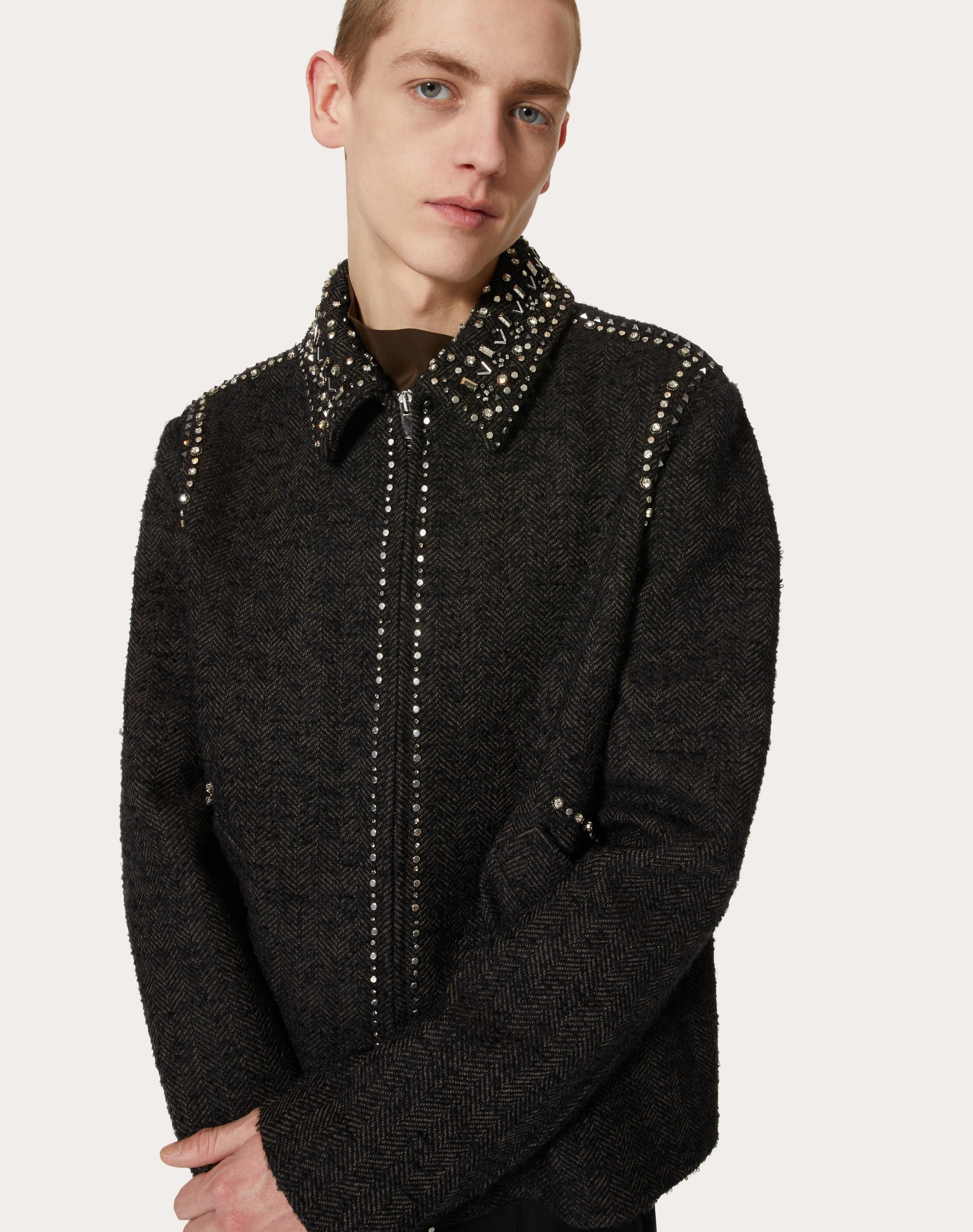 WOOL TWEED JACKET WITH ROCKSTUD SPIKE AND CRYSTAL EMBROIDERY - 5