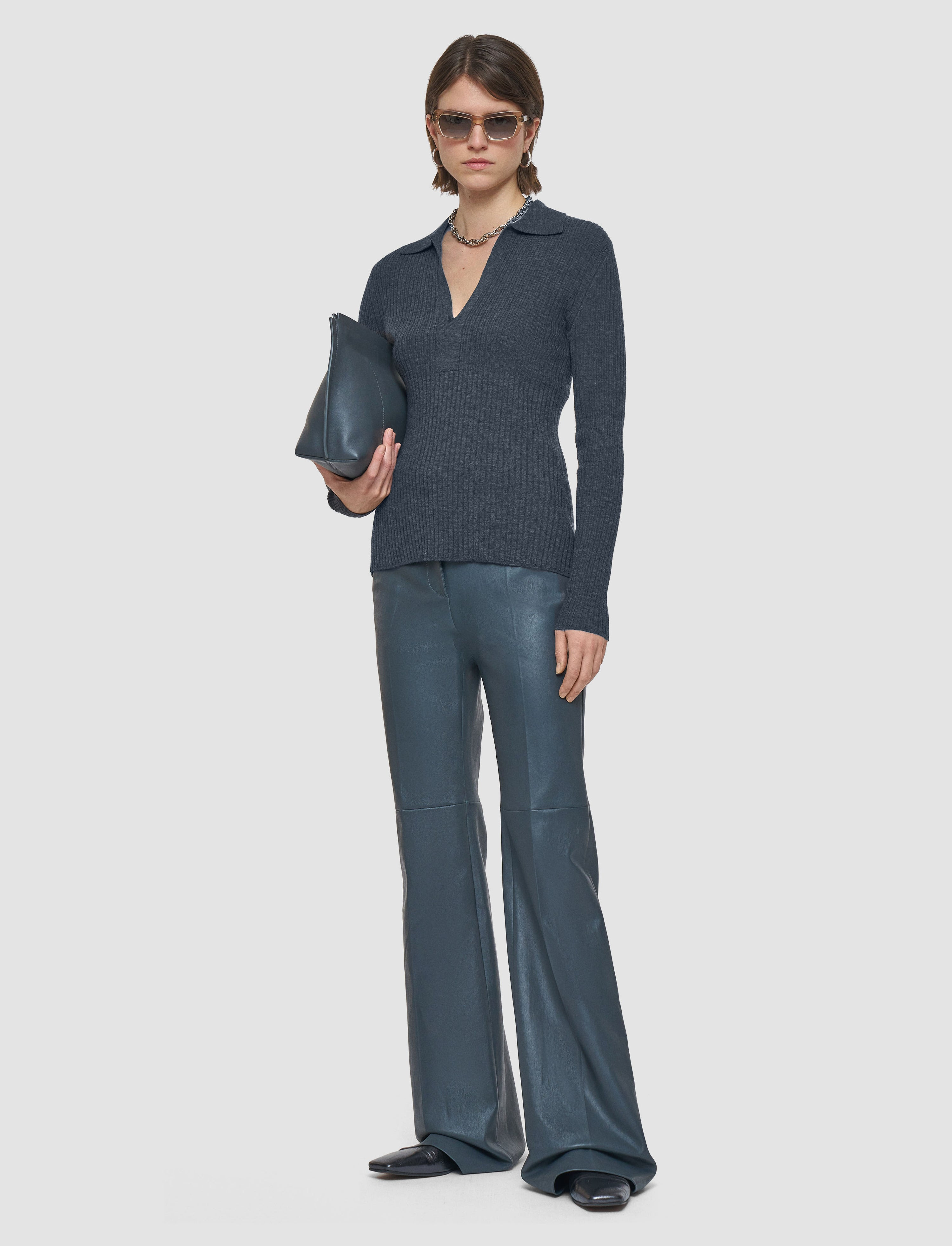 Merino Rib Knit Polo Top - 2