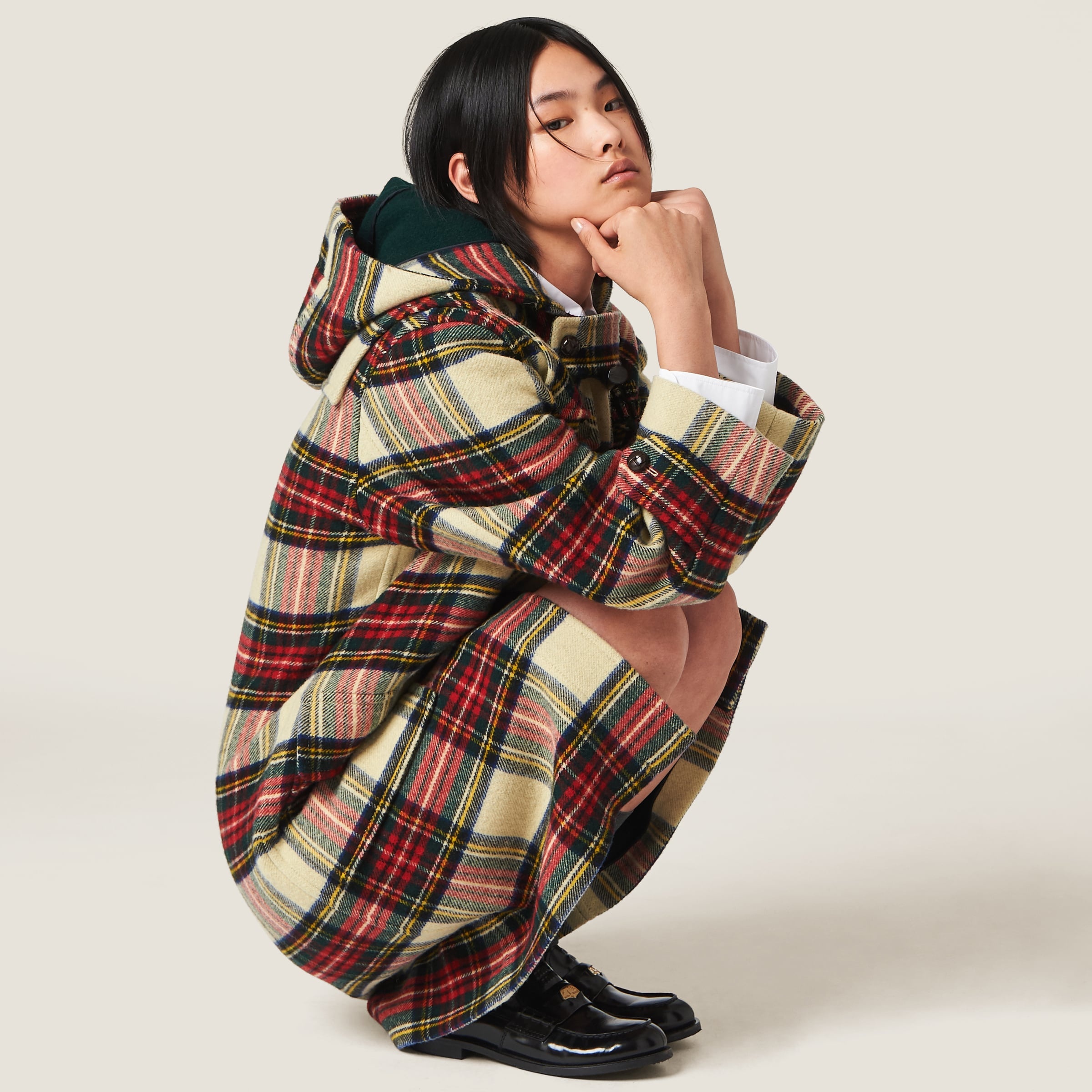 Single-breasted plaid cloth coat - 4