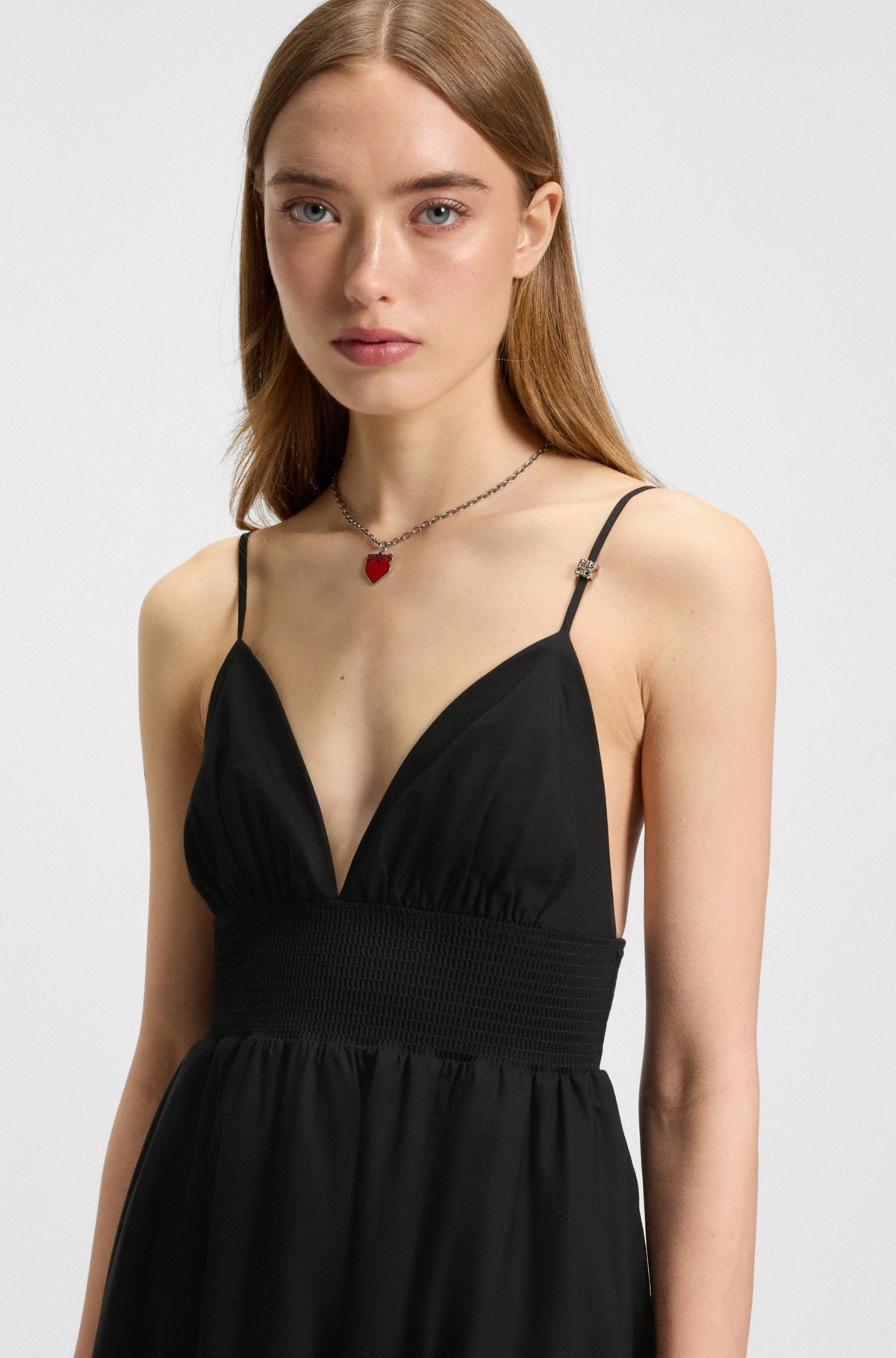 STRAPPY MAXI DRESS IN LIGHTWEIGHT COTTON WITH SMOCKED TRIM - 5