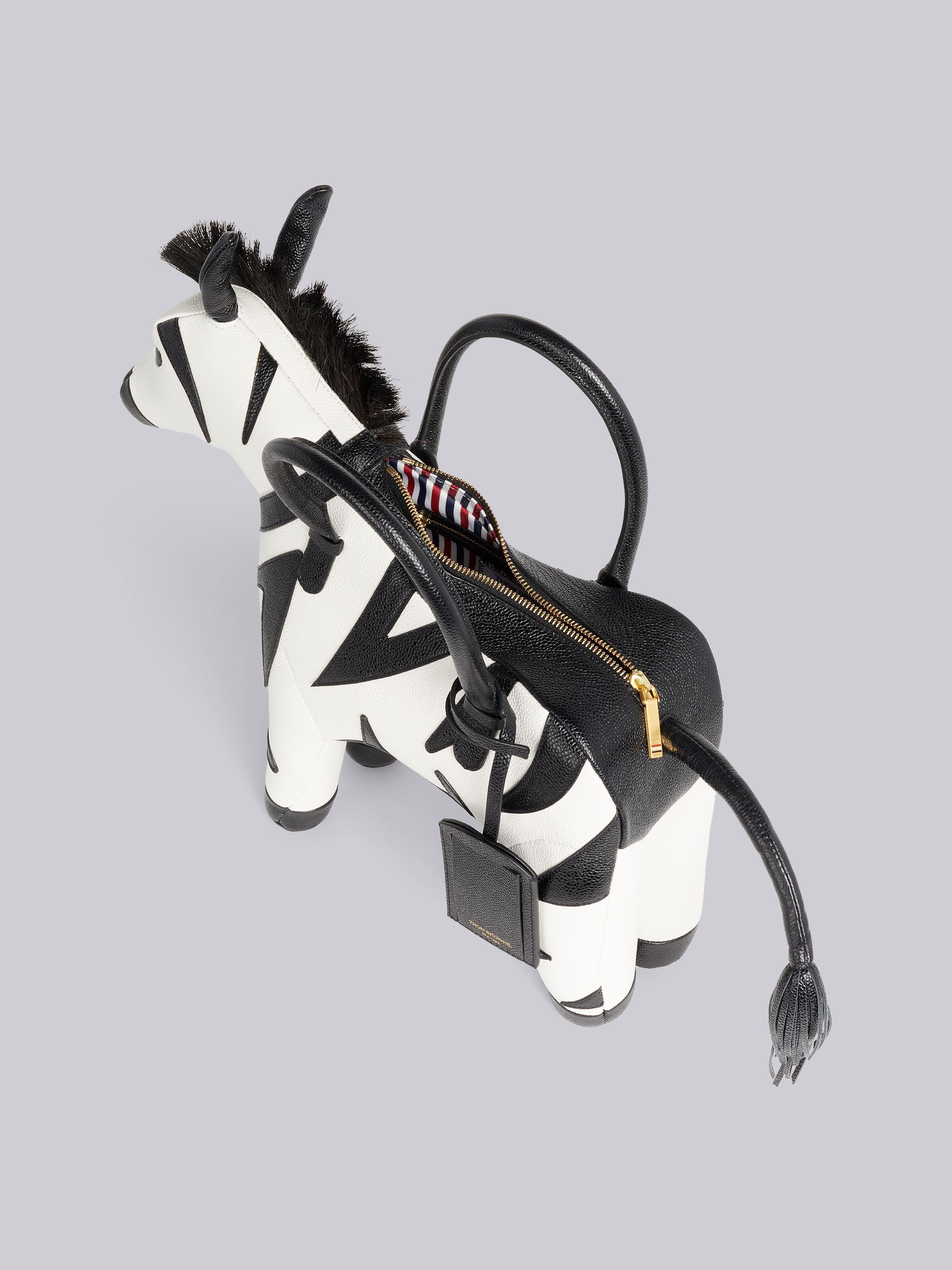 Black and White Pebble Grain Leather Zebra Bag - 5