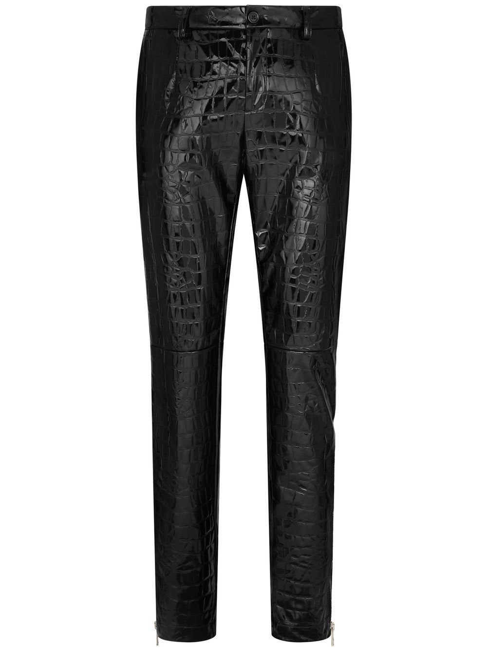 croc-embossed slim-cut trousers - 1