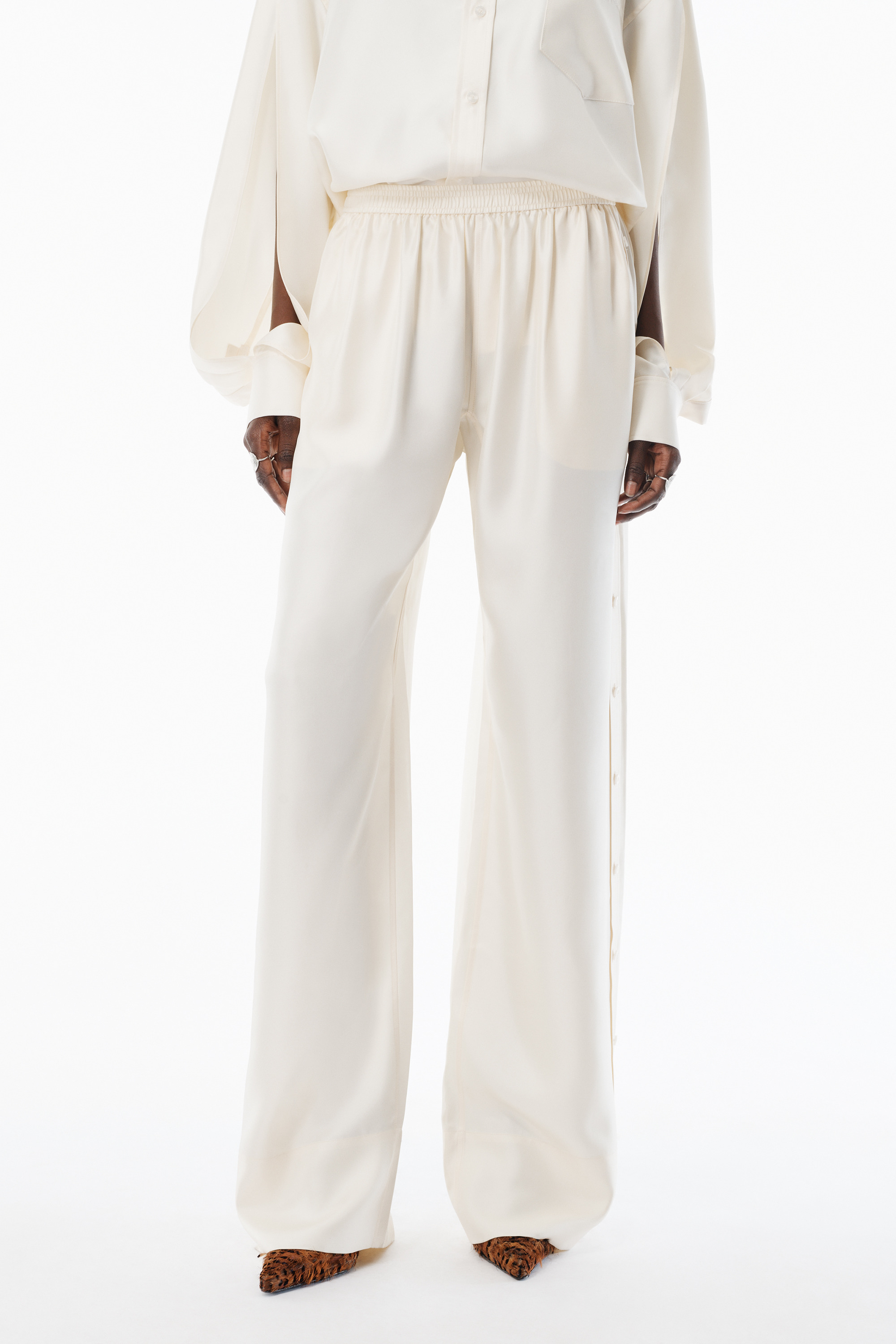 Ivory Heavy Silk Side Placket Pant - 3