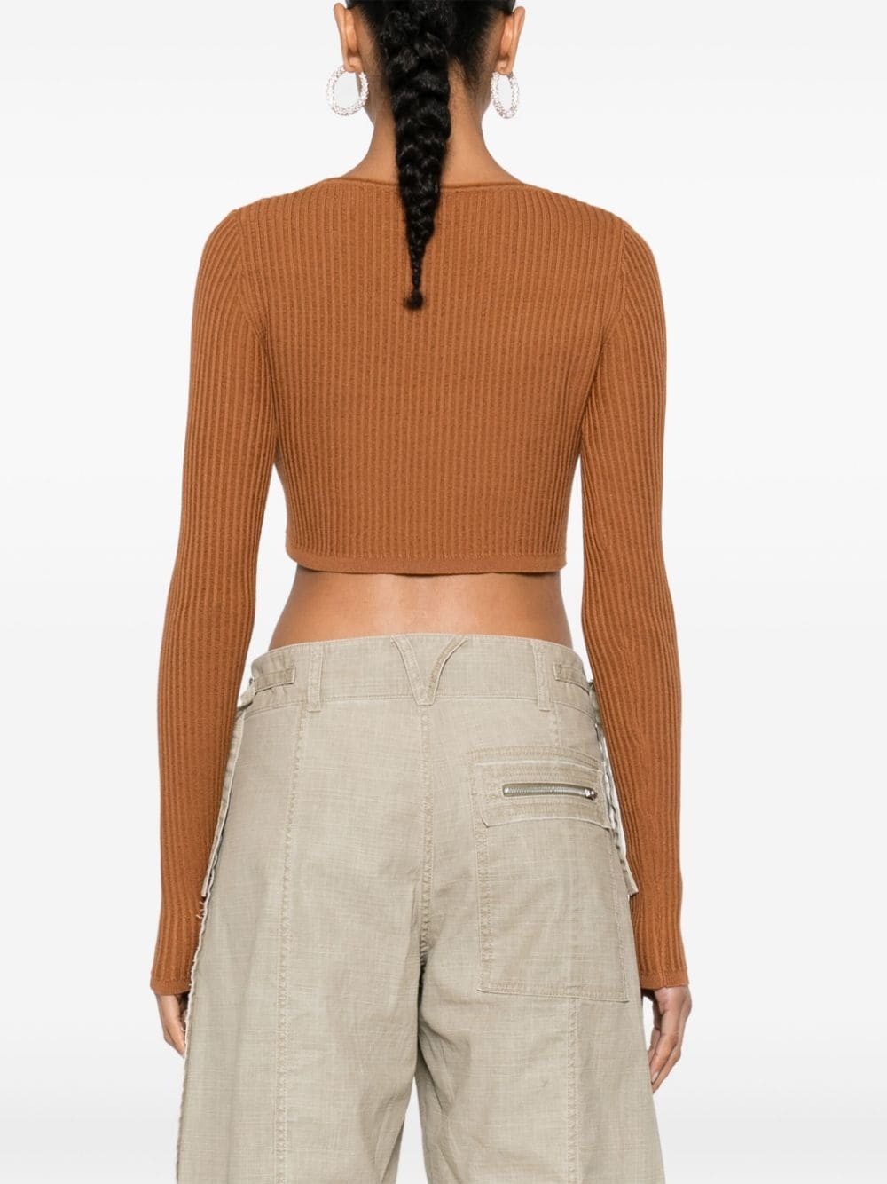 cropped ribbed-knit cardigan - 4