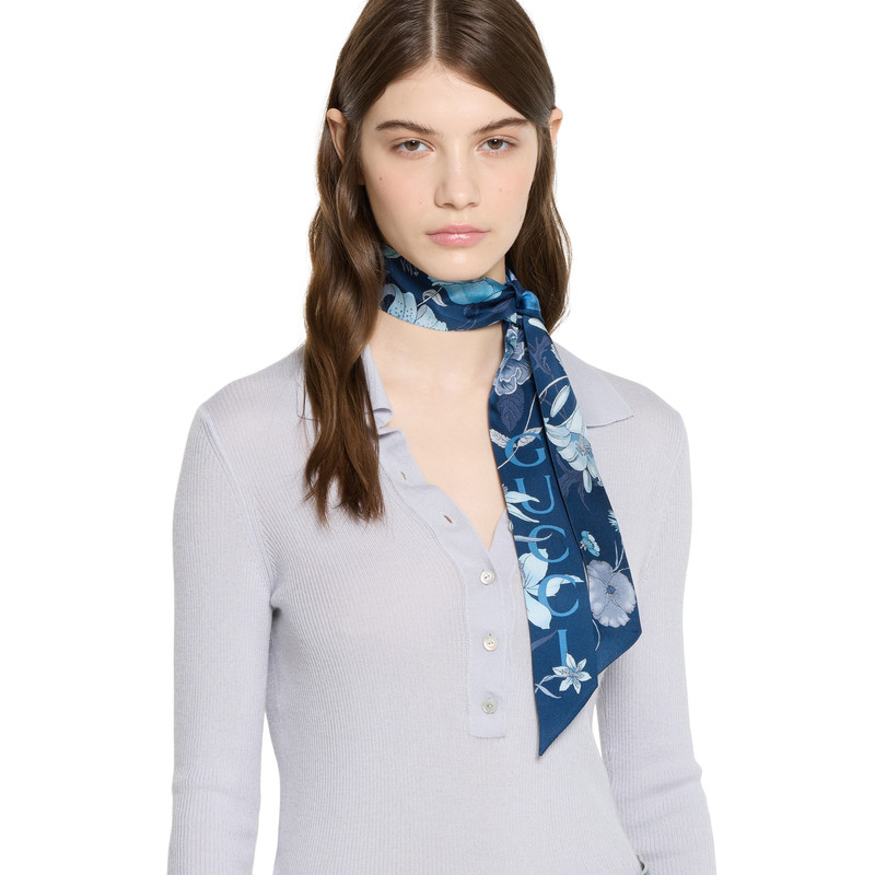 Printed silk twill neck bow 3