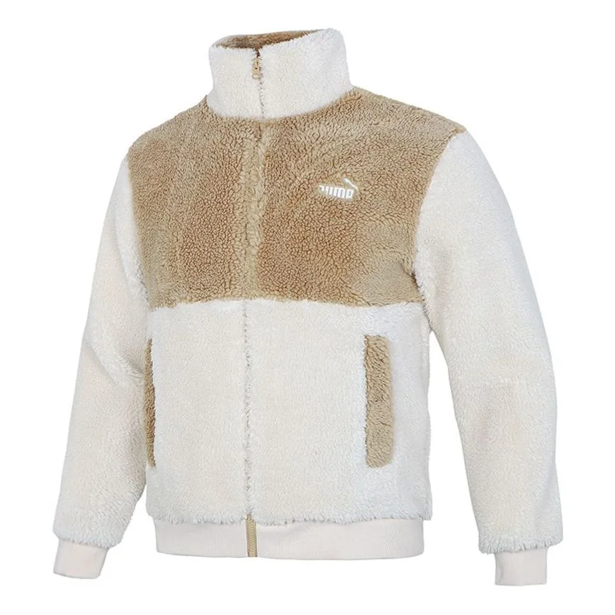 PUMA Colorblock lamb's wool Stay Warm Sports Stand Collar Logo Jacket White 848954-93 - 1