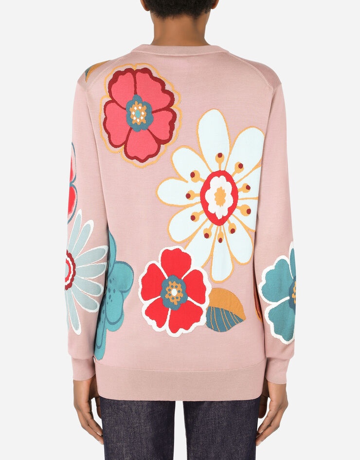 Silk sweater with floral intarsia - 2