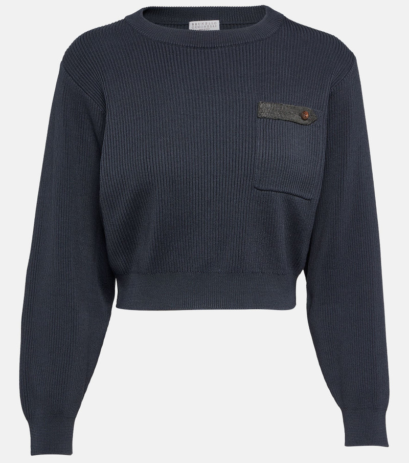 Cropped ribbed-knit cotton sweater 1