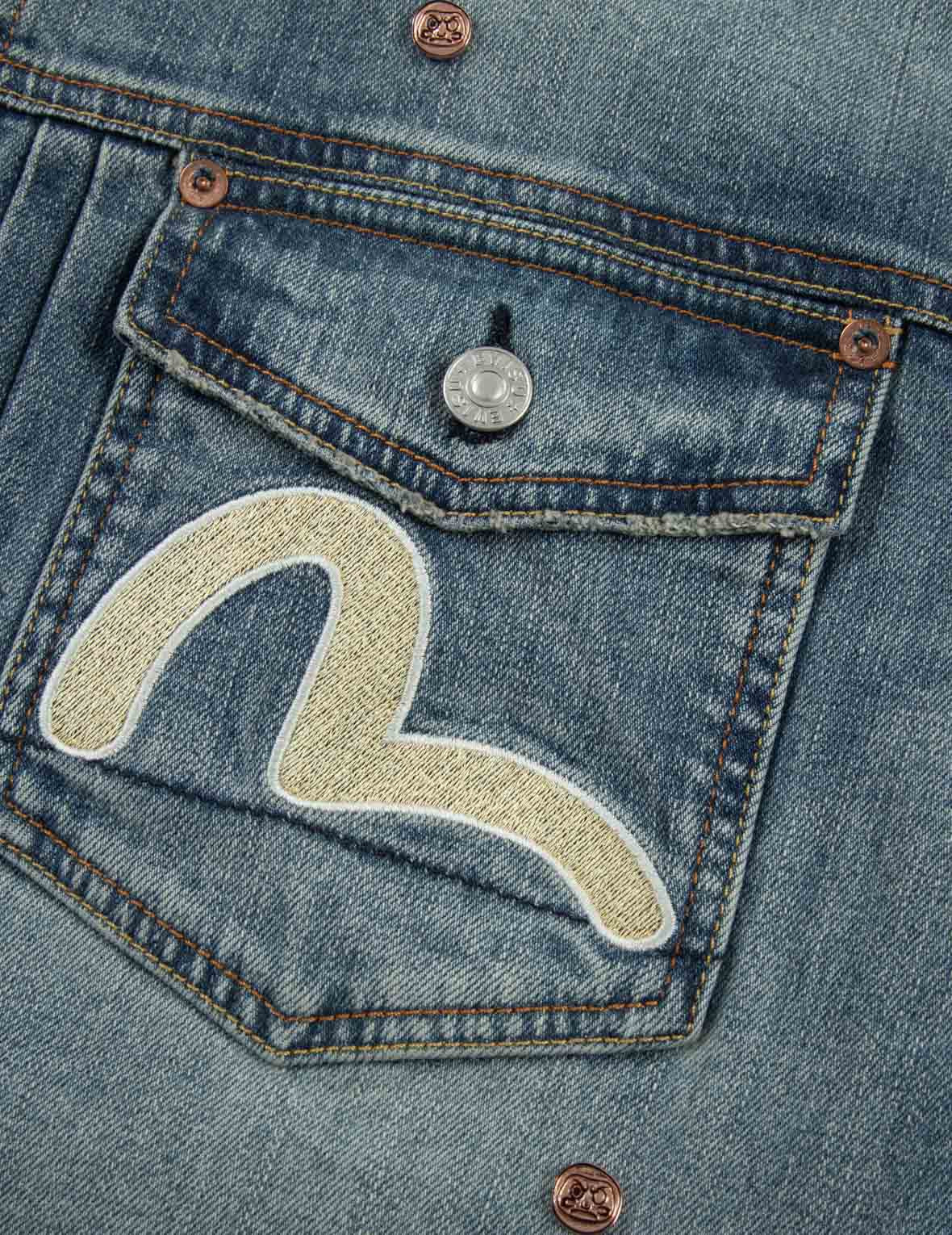 ALLOVER RIVETS AND SEAGULL APPLIQUE RELAX FIT DENIM JACKET - 7