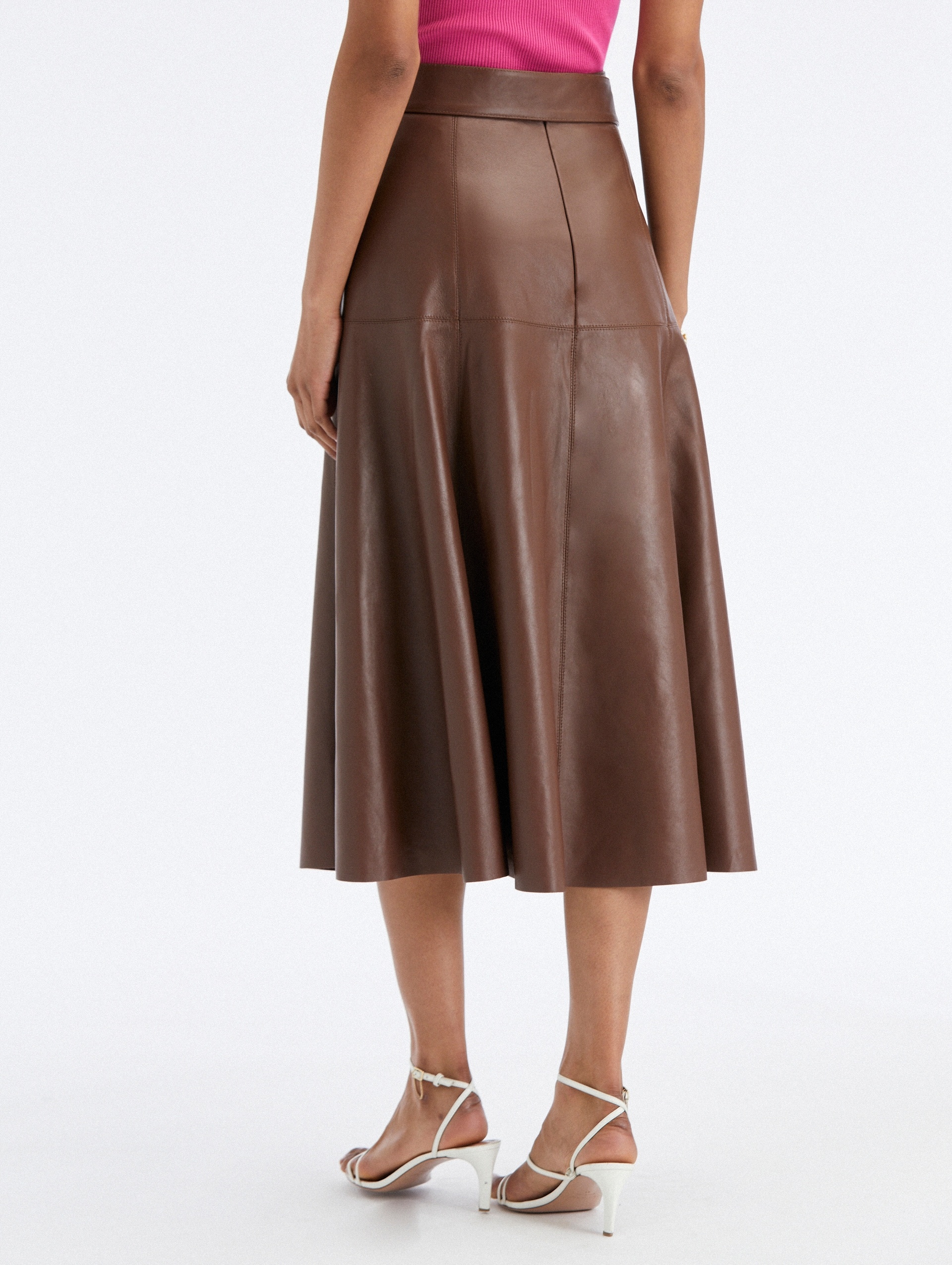 TIE DETAIL LEATHER MIDI SKIRT - 2