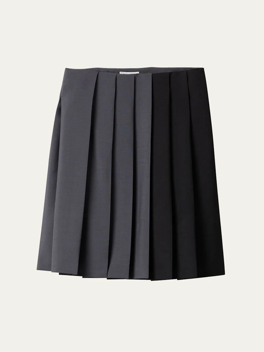 Colorblock Pleated Knee-Length Skirt - 1