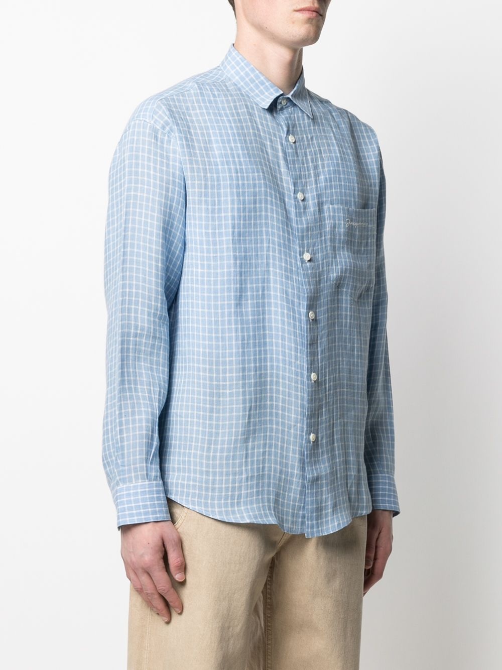 check-print linen shirt - 3