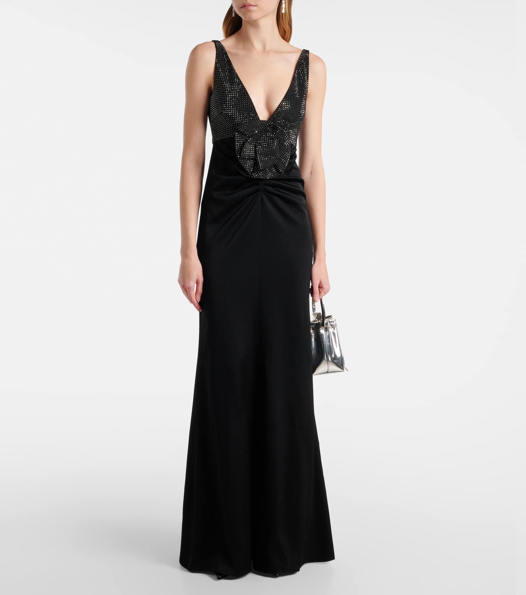Floral-appliqué embellished satin crêpe gown - 2