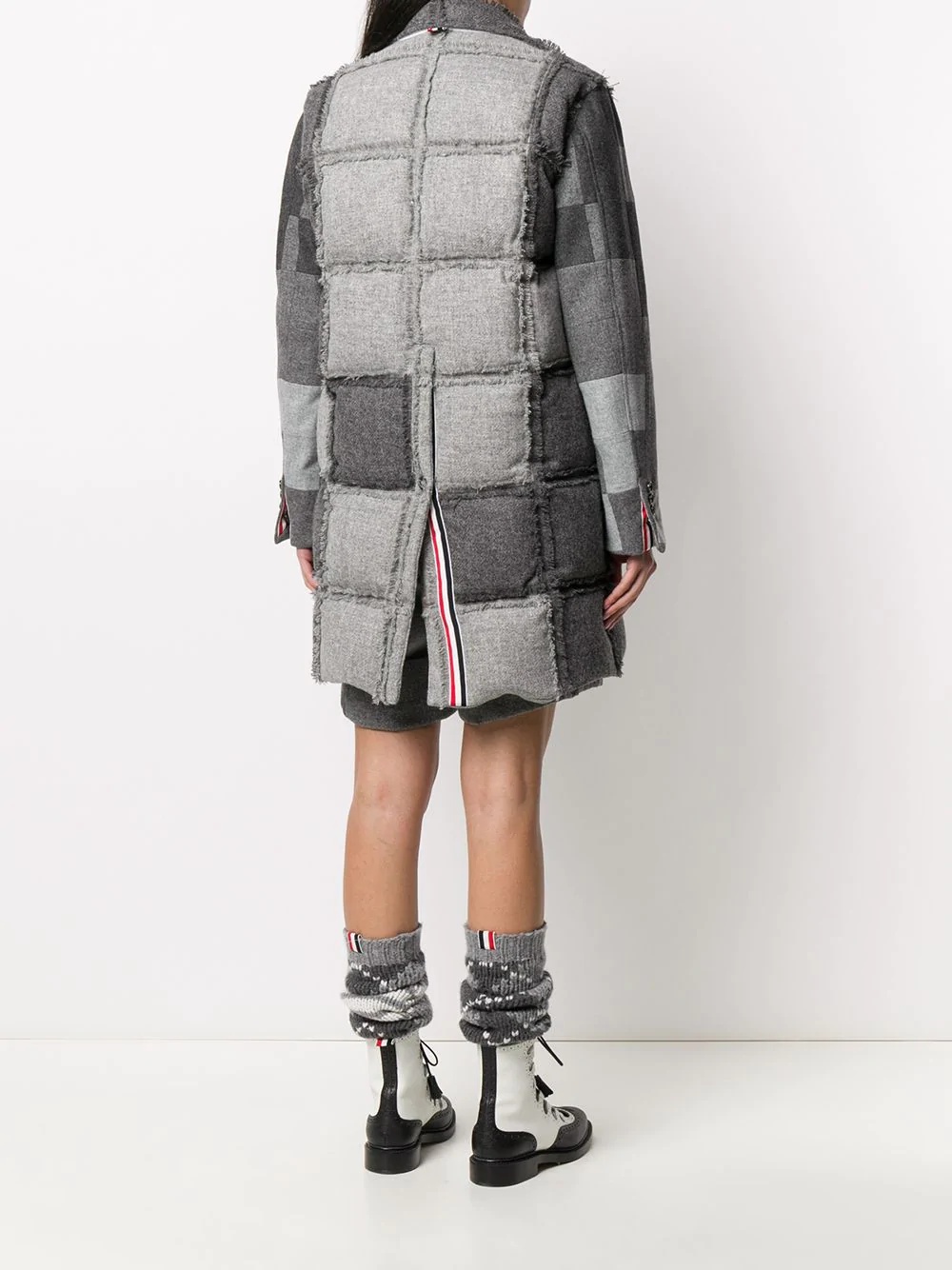 padded patchwork check coat - 4