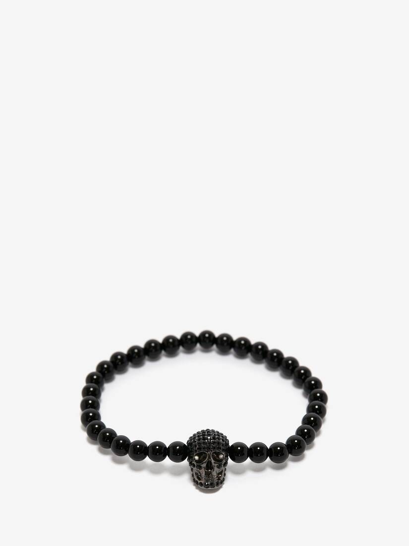 Men's Pavé Skull Beaded Bracelet in Black - 1