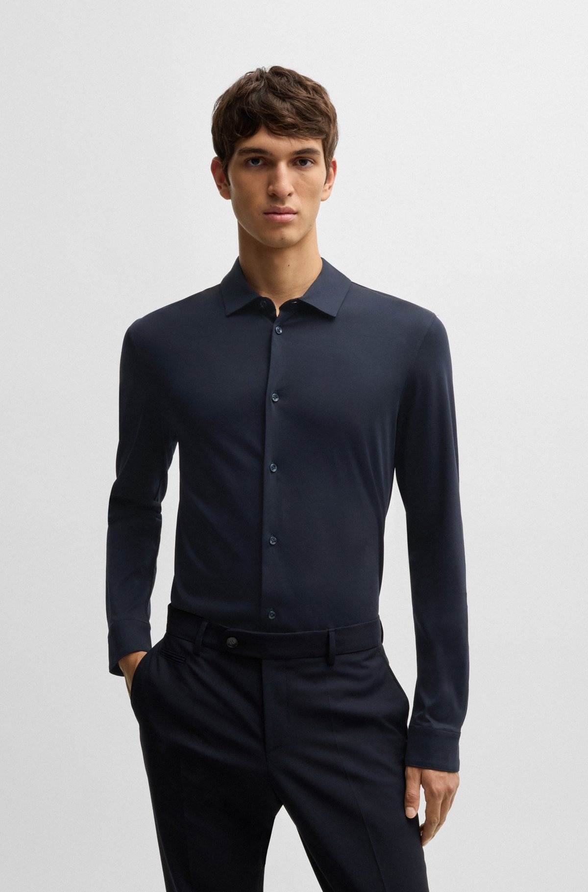 SLIM-FIT LONG-SLEEVED SHIRT IN MERCERIZED COTTON - 2