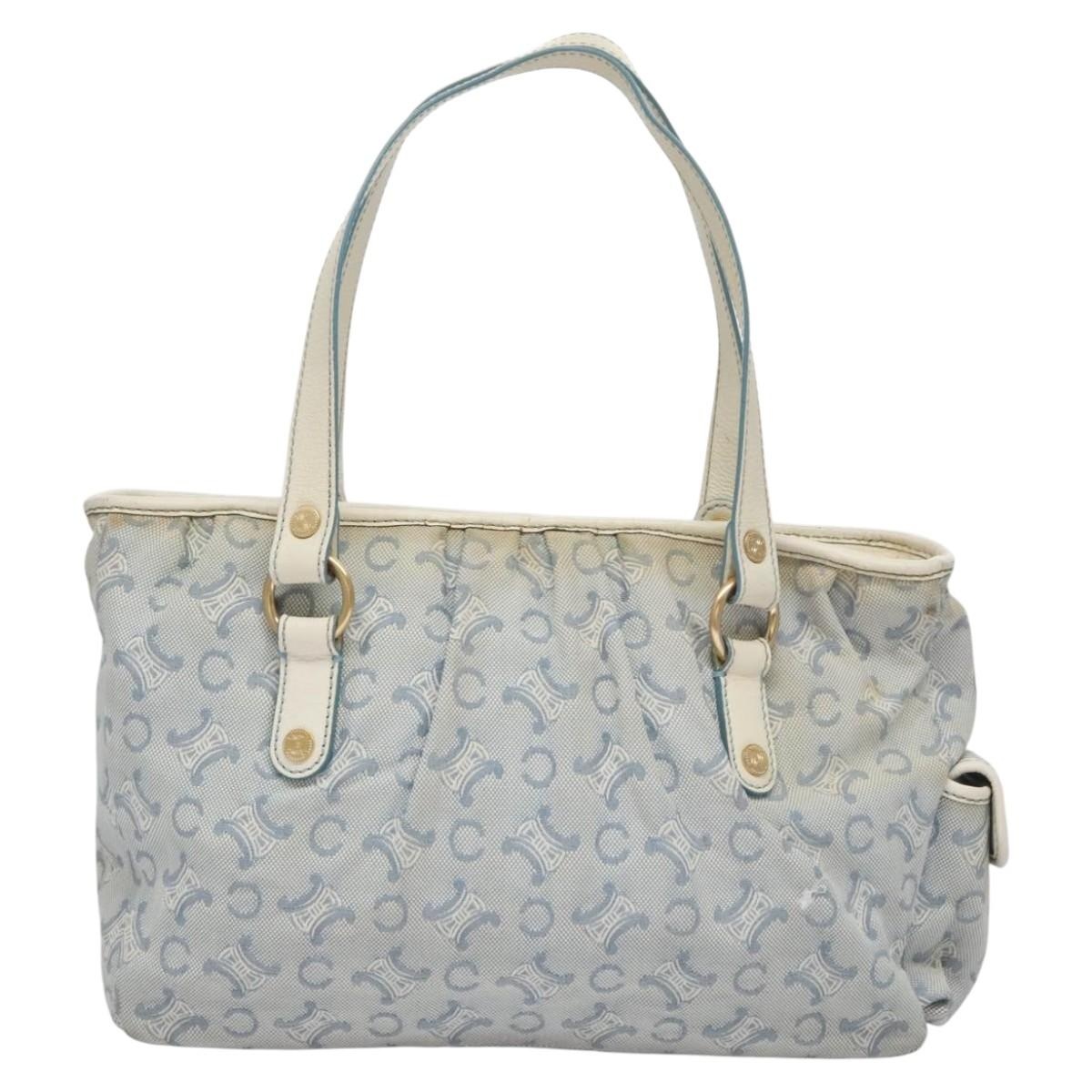 CELINE C Macadam Canvas Tote Bag Light Blue White Gold - 3