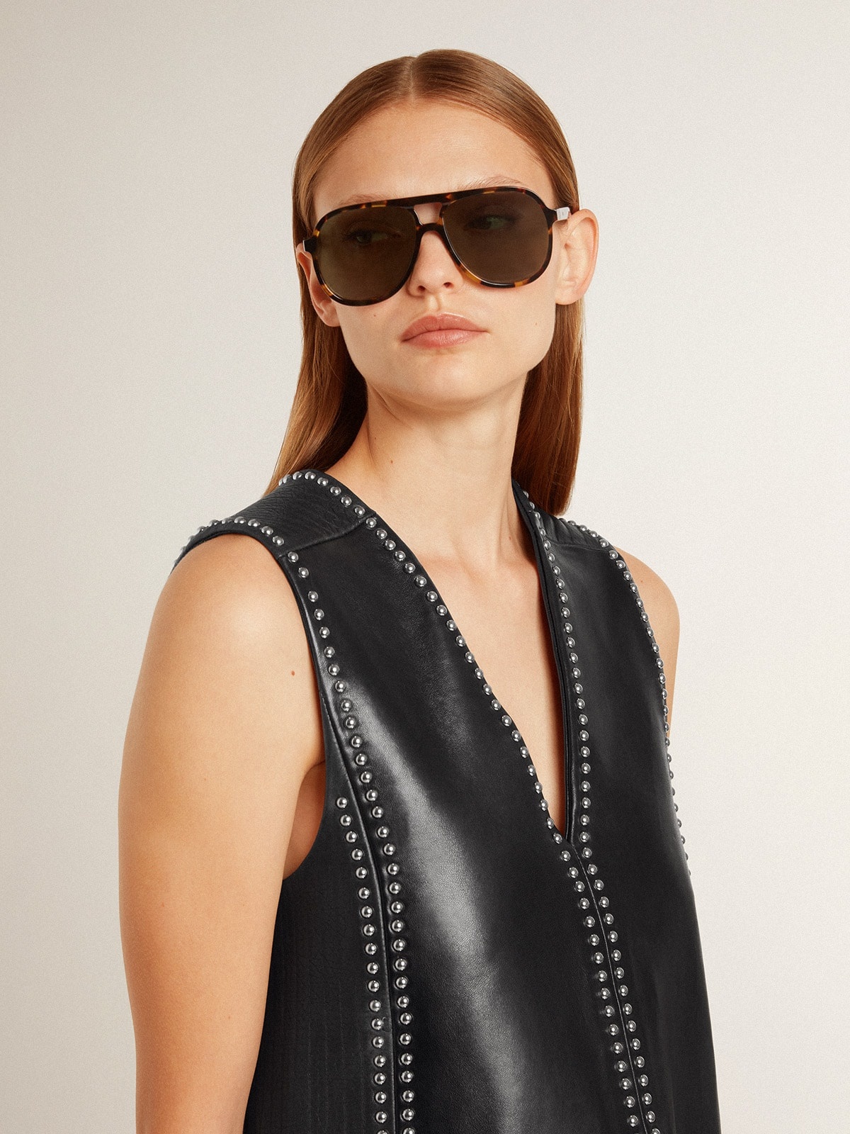 Women’s black nappa leather dress with studs - 5