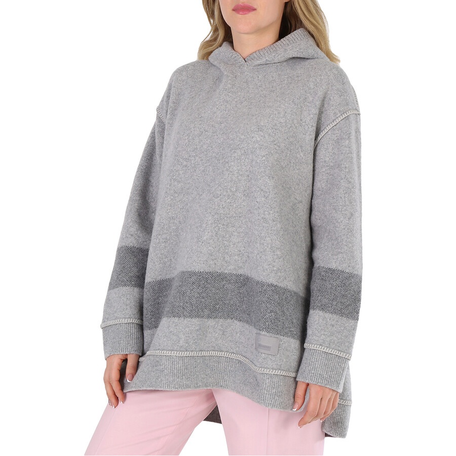 Burberry Ladies Pale Grey Melange Stripe-Detail Logo Patch Hoodie - 5