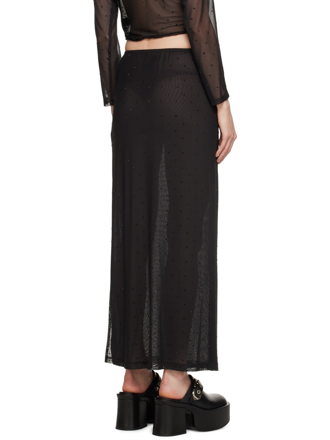 Black Rhinestone Maxi Skirt - 3