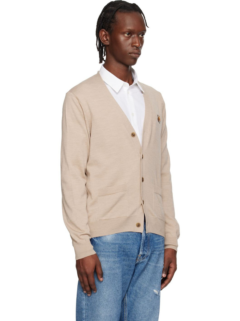 Beige Fox Head Merino Regular Cardigan 2