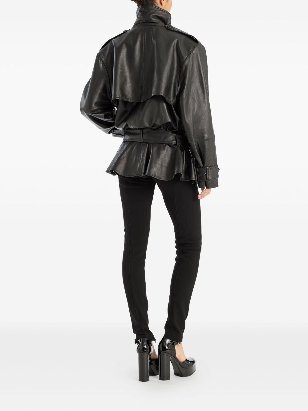 belted ruffle leather jacket - 3