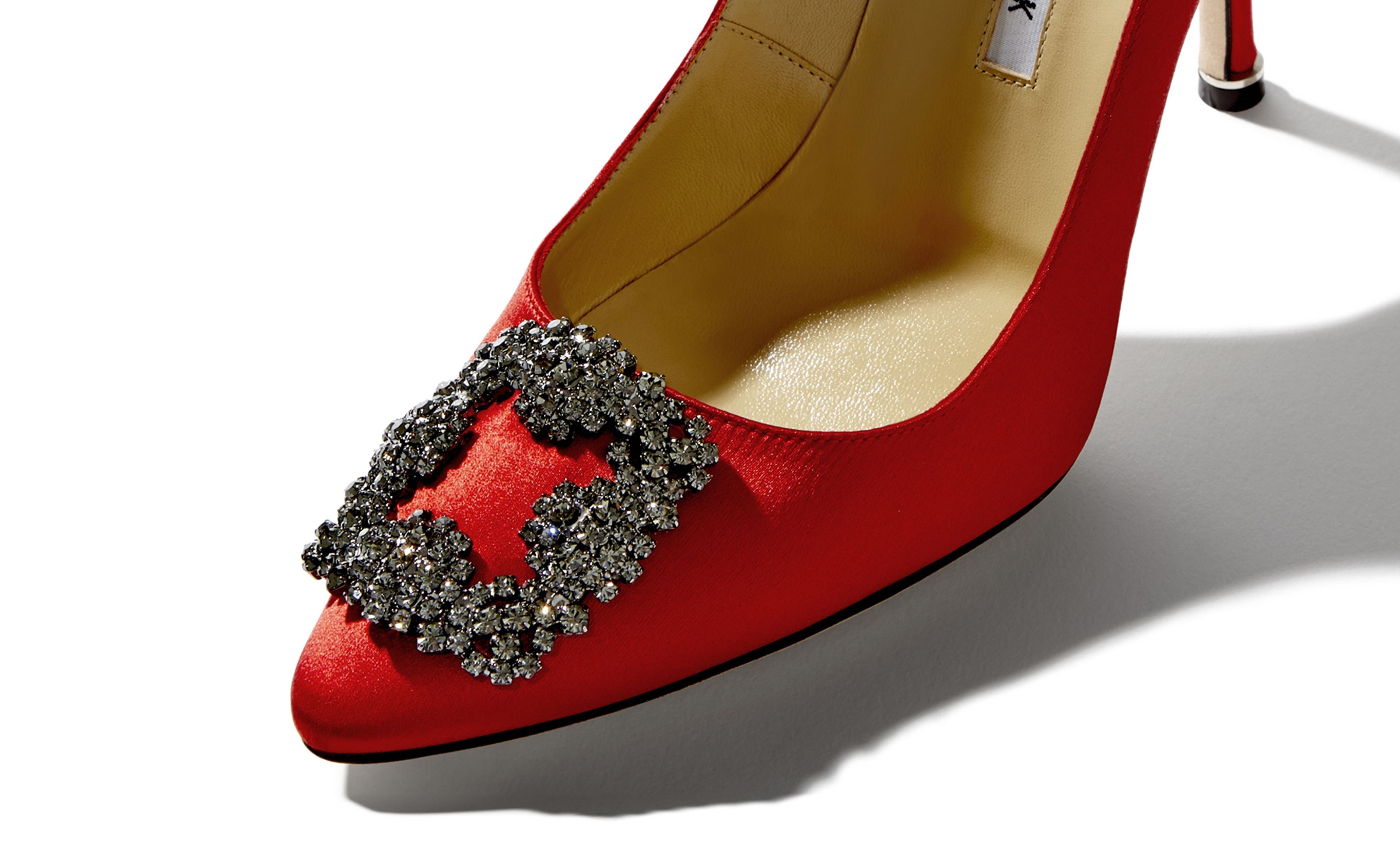 Red Satin Jewel Buckle Pumps - 4