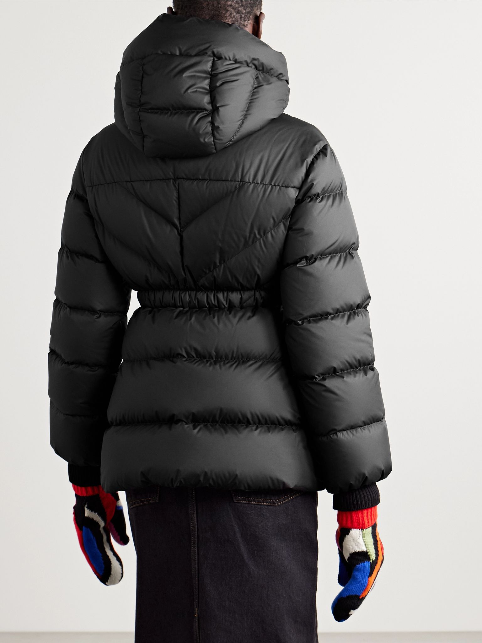Brosse belted hooded appliquéd quilted shell down jacket Black - 3