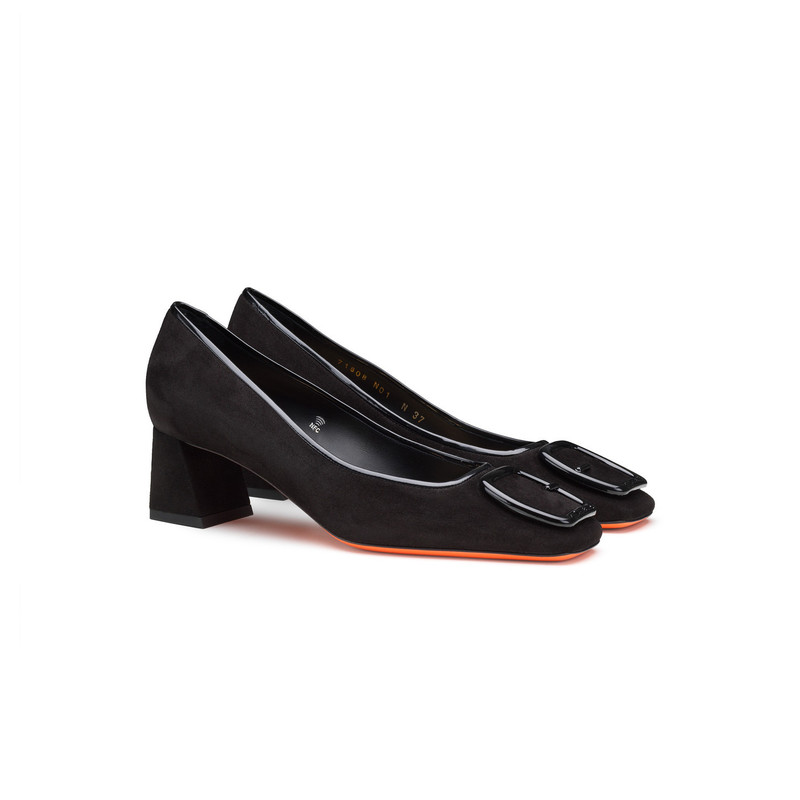Women's black suede mid-heel pump 3