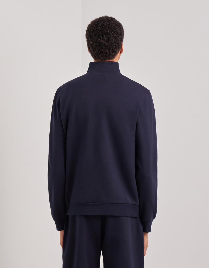 BLUE COTTON-BLEND ZIPPERED SWEATSHIRT WITH CONTRASTING DETAILS 4