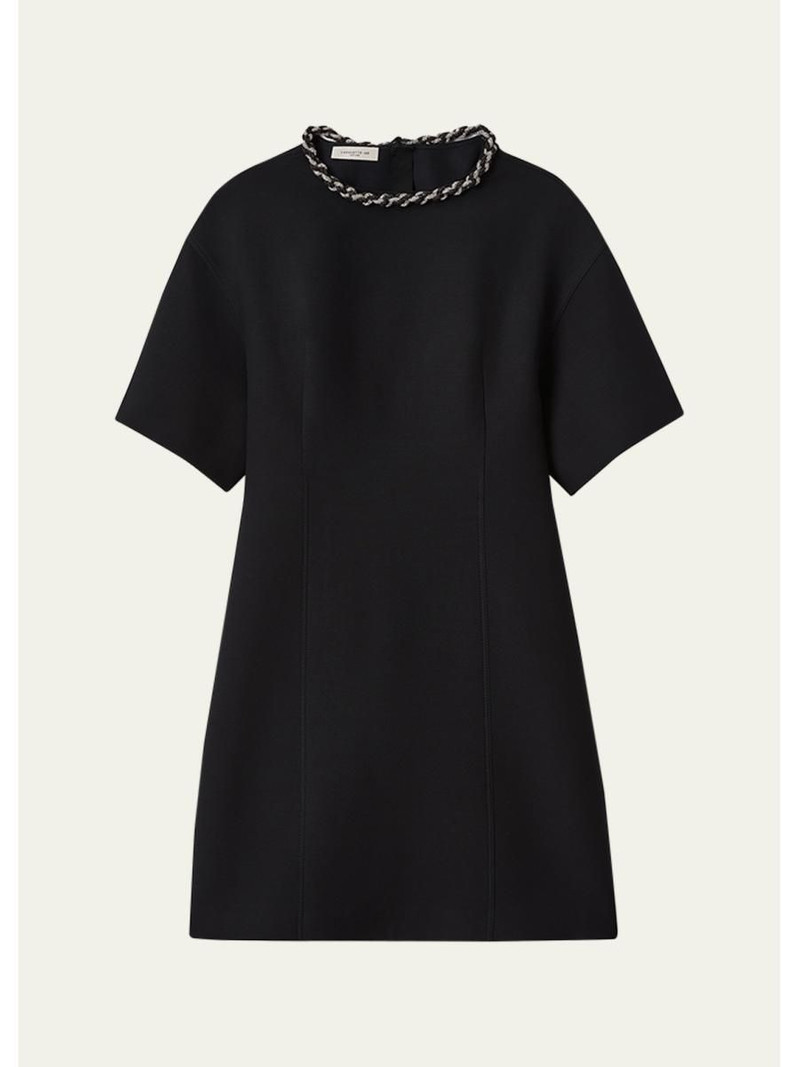 Rhinestone-Collar Crepe Shift Dress 1