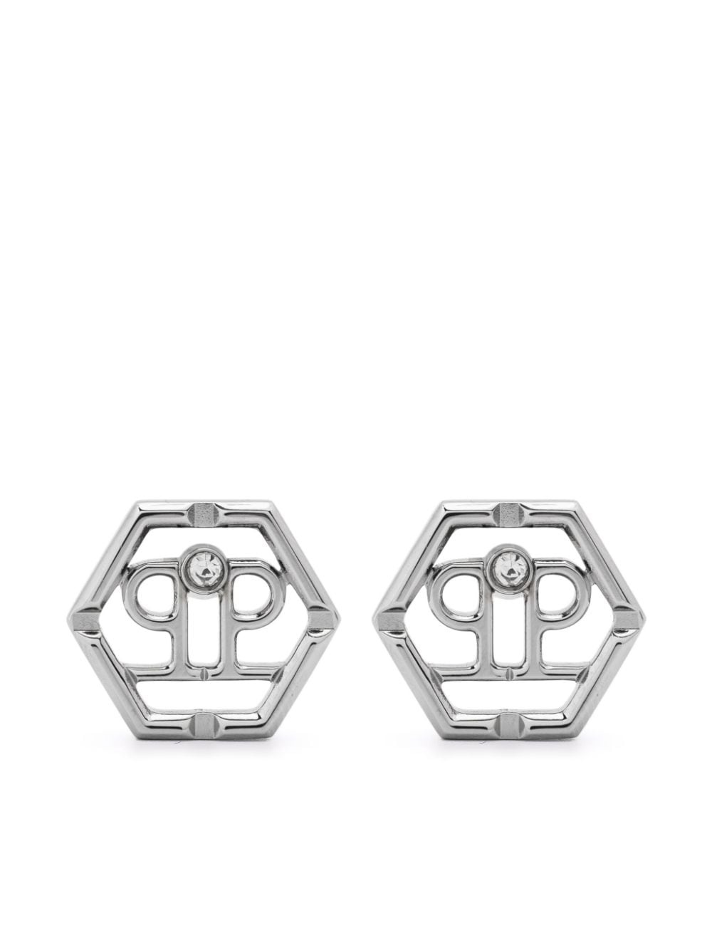 hexagonal logo-charm stud earrings - 1