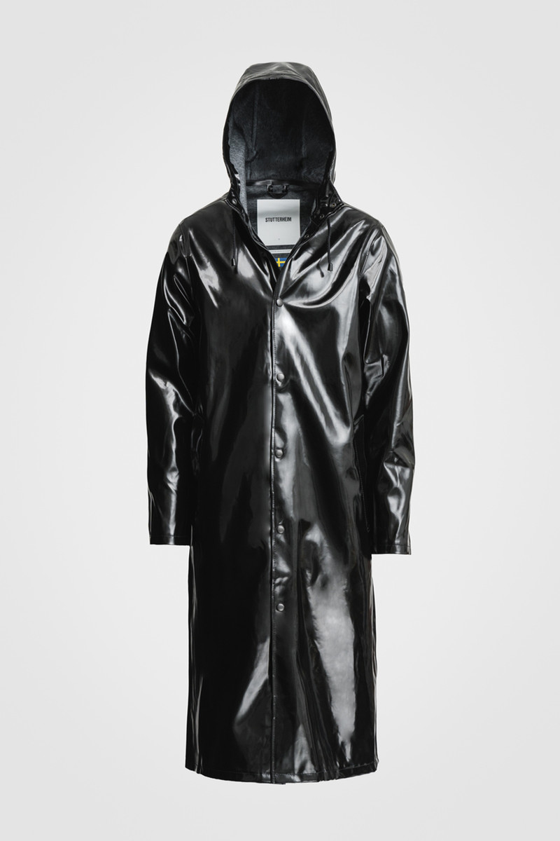 Stockholm Long Print Opal Raincoat Black 1