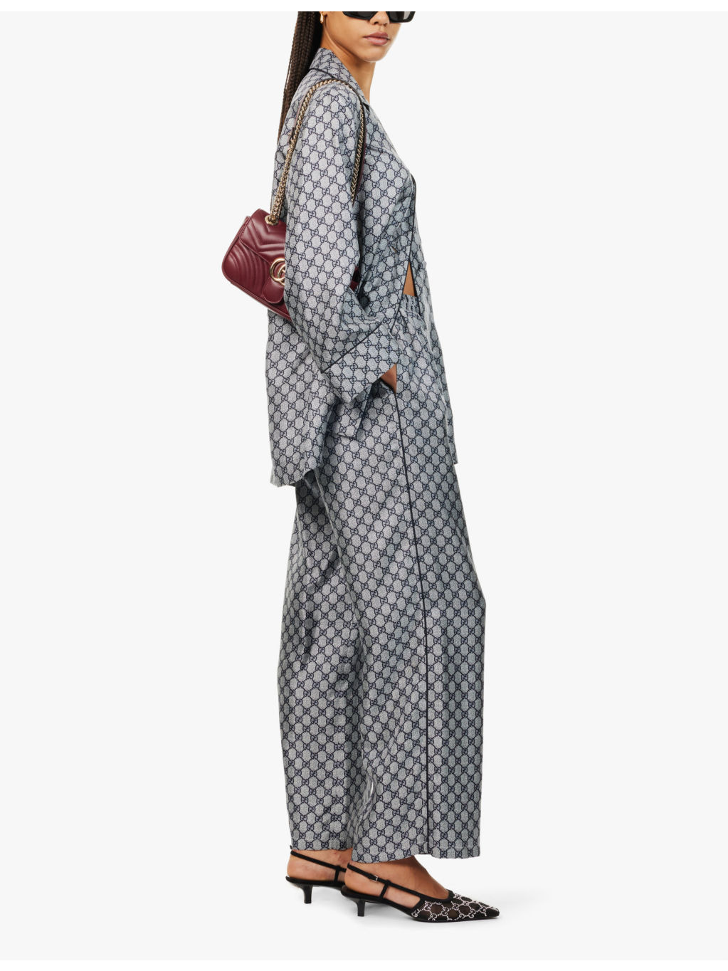 Supreme branded-pattern wide-leg silk trousers - 2