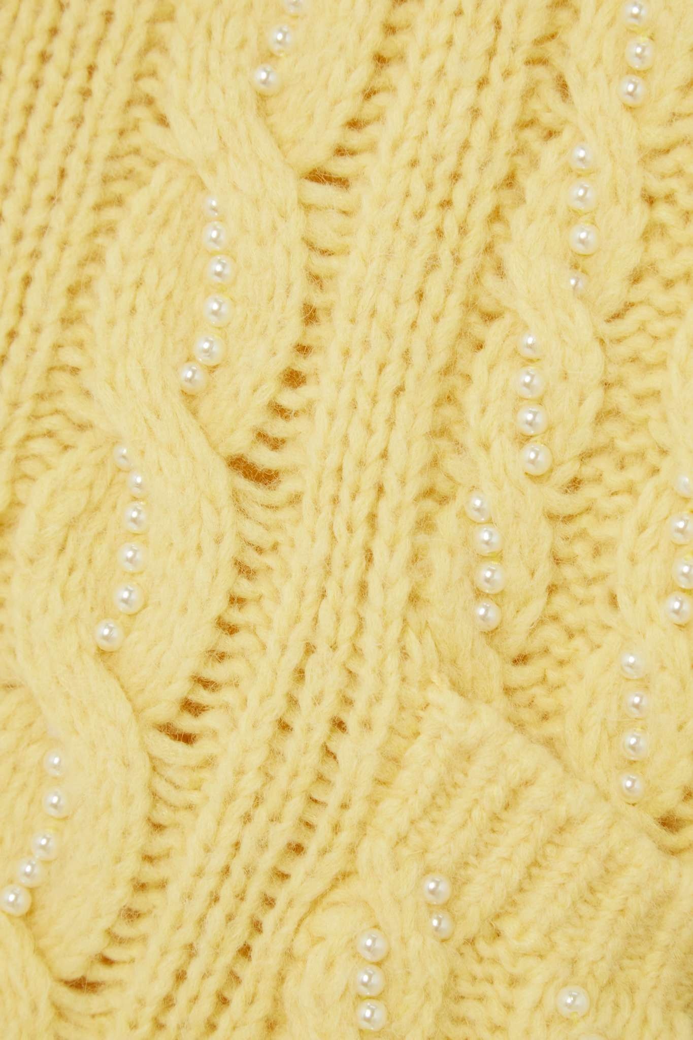 Faux pearl-embellished cable-knit alpaca-blend cardigan - 5