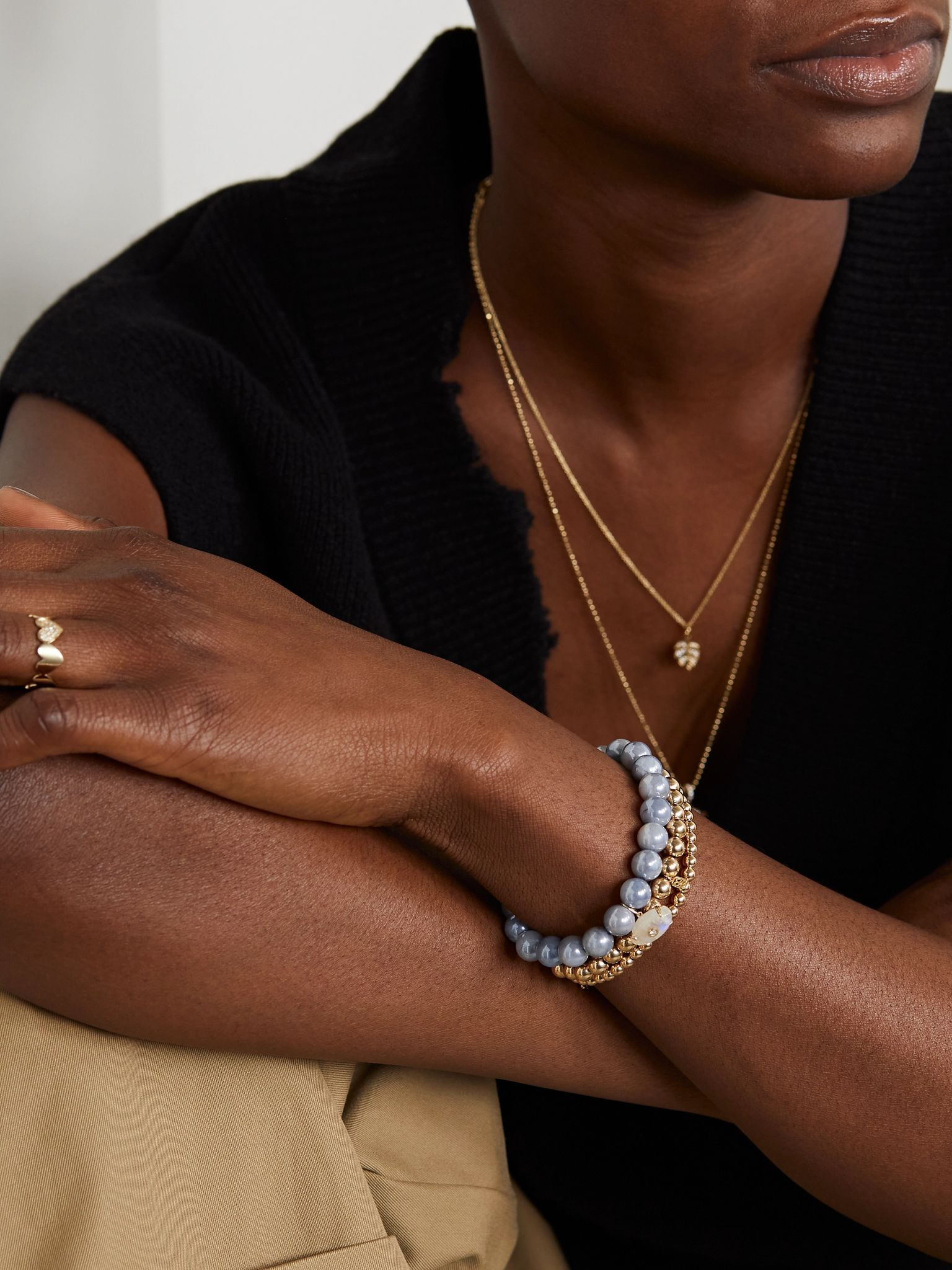 Evil Eye 14-karat gold, moonstone and diamond bracelet Gold - 5