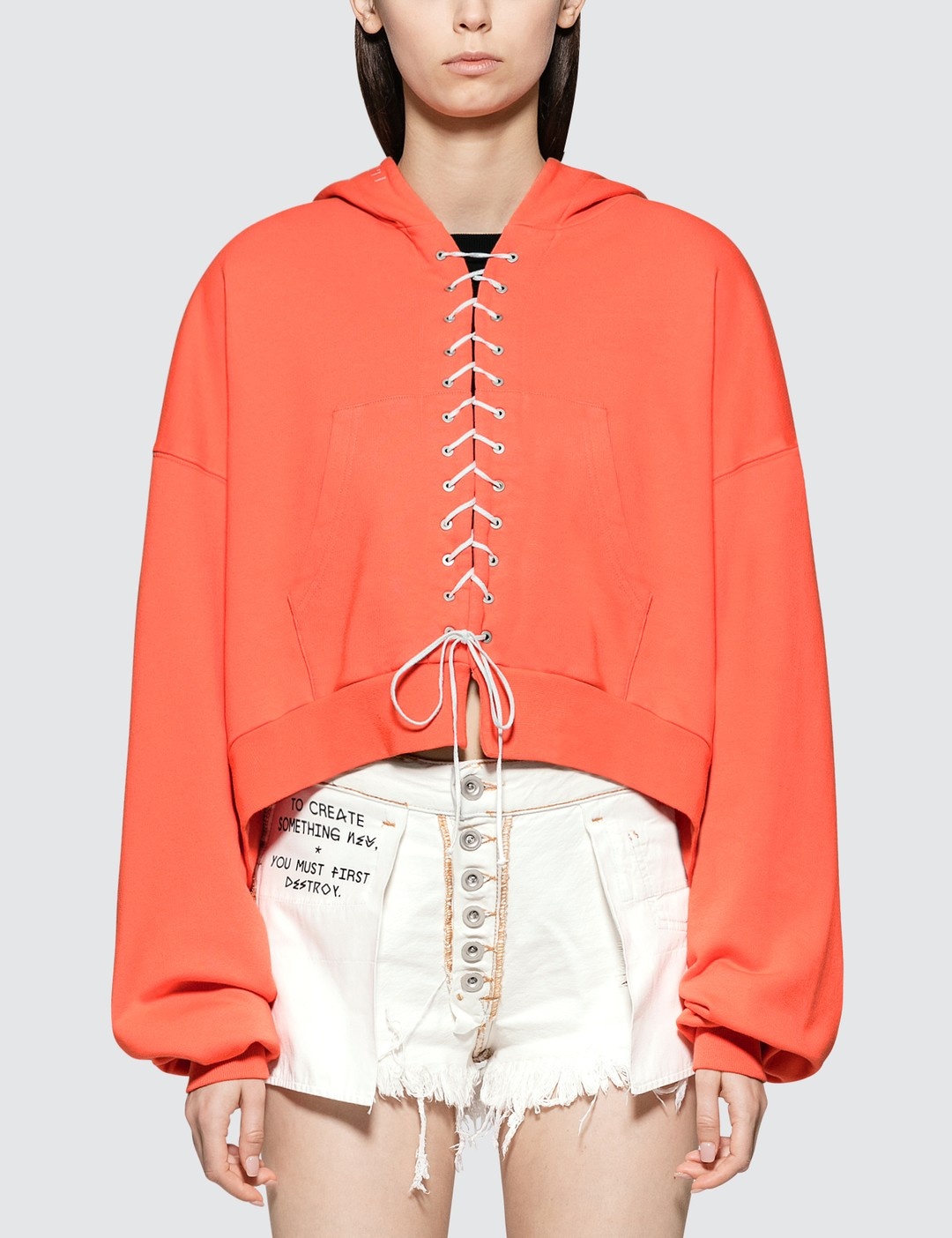 FRENCH TERRY LACE UP HOODIE FADED ORANGE - 1