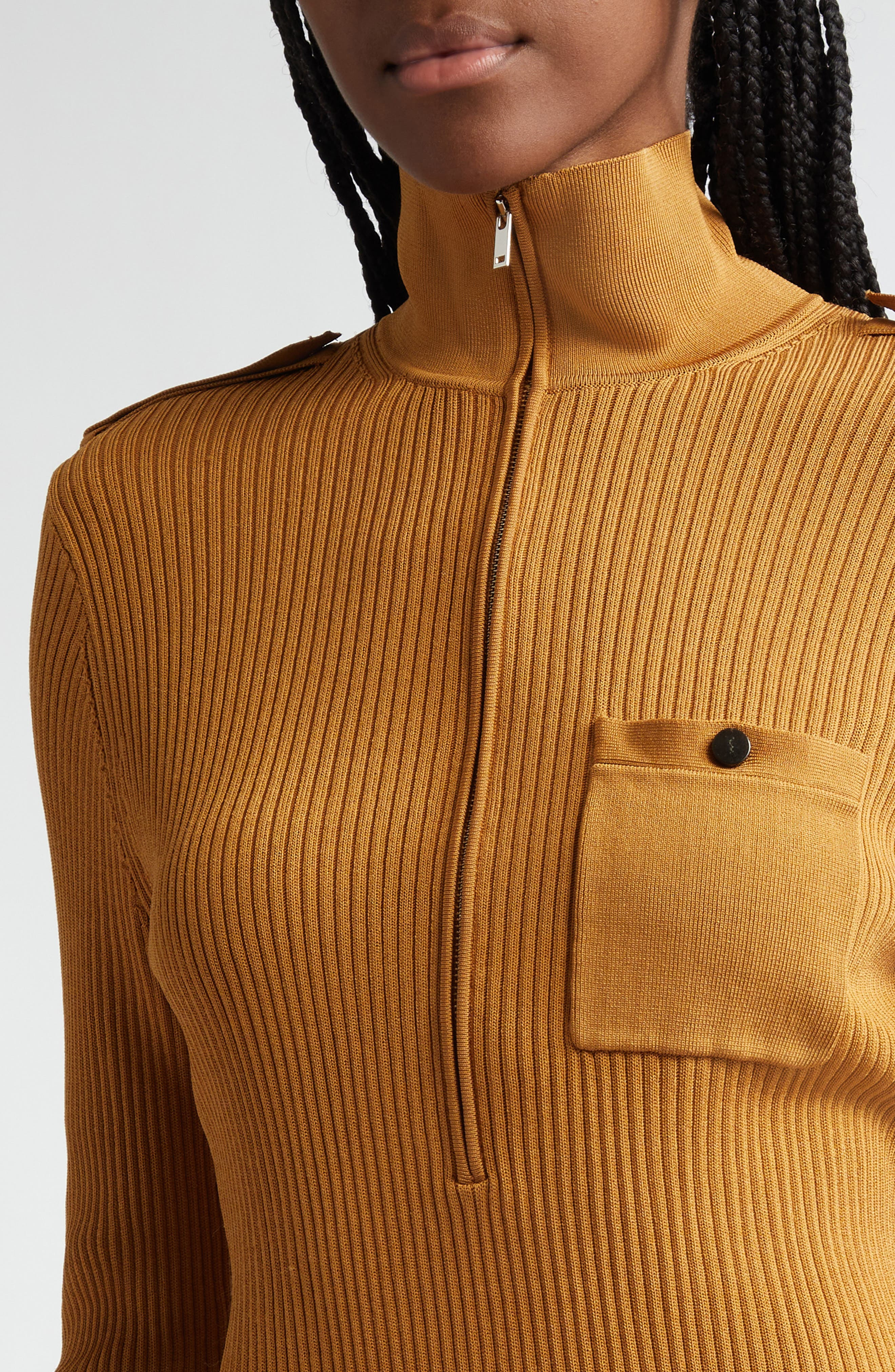 Proenza Schouler Norah Half Zip Rib Top in Dark Camel at Nordstrom - 5