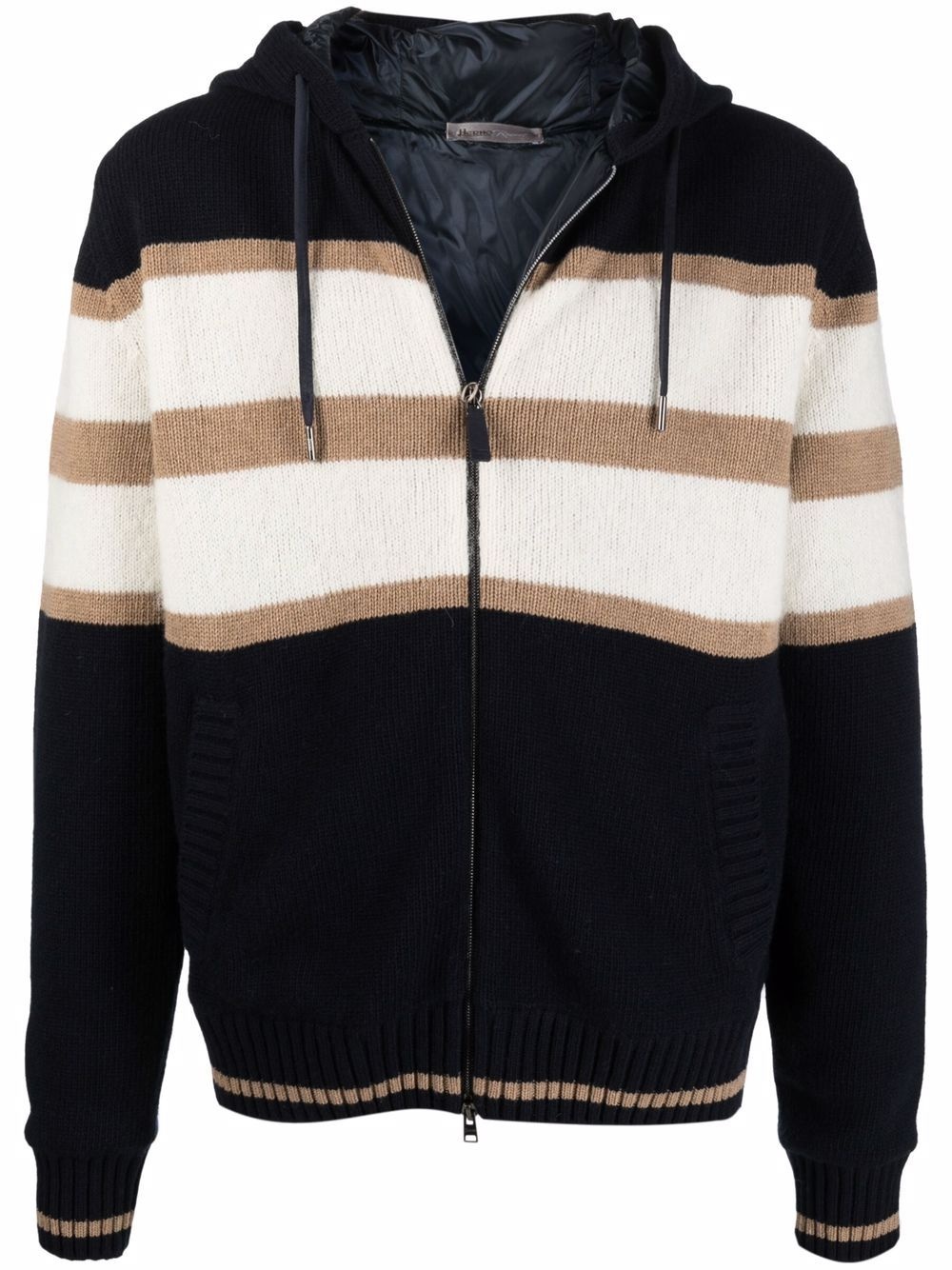 horizontal-stripe pattern hooded jacket - 1