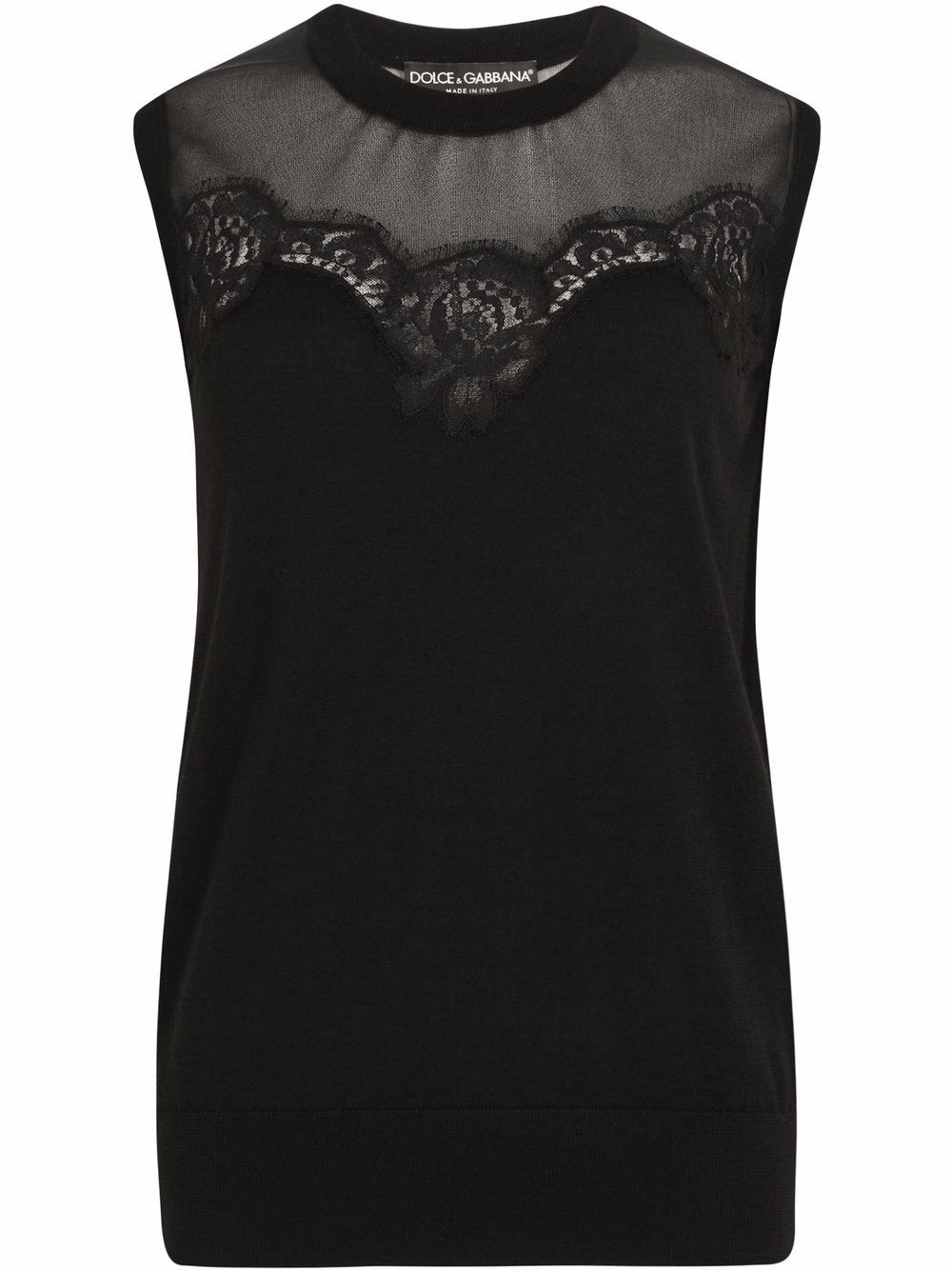 lace-trim sleeveless top - 1