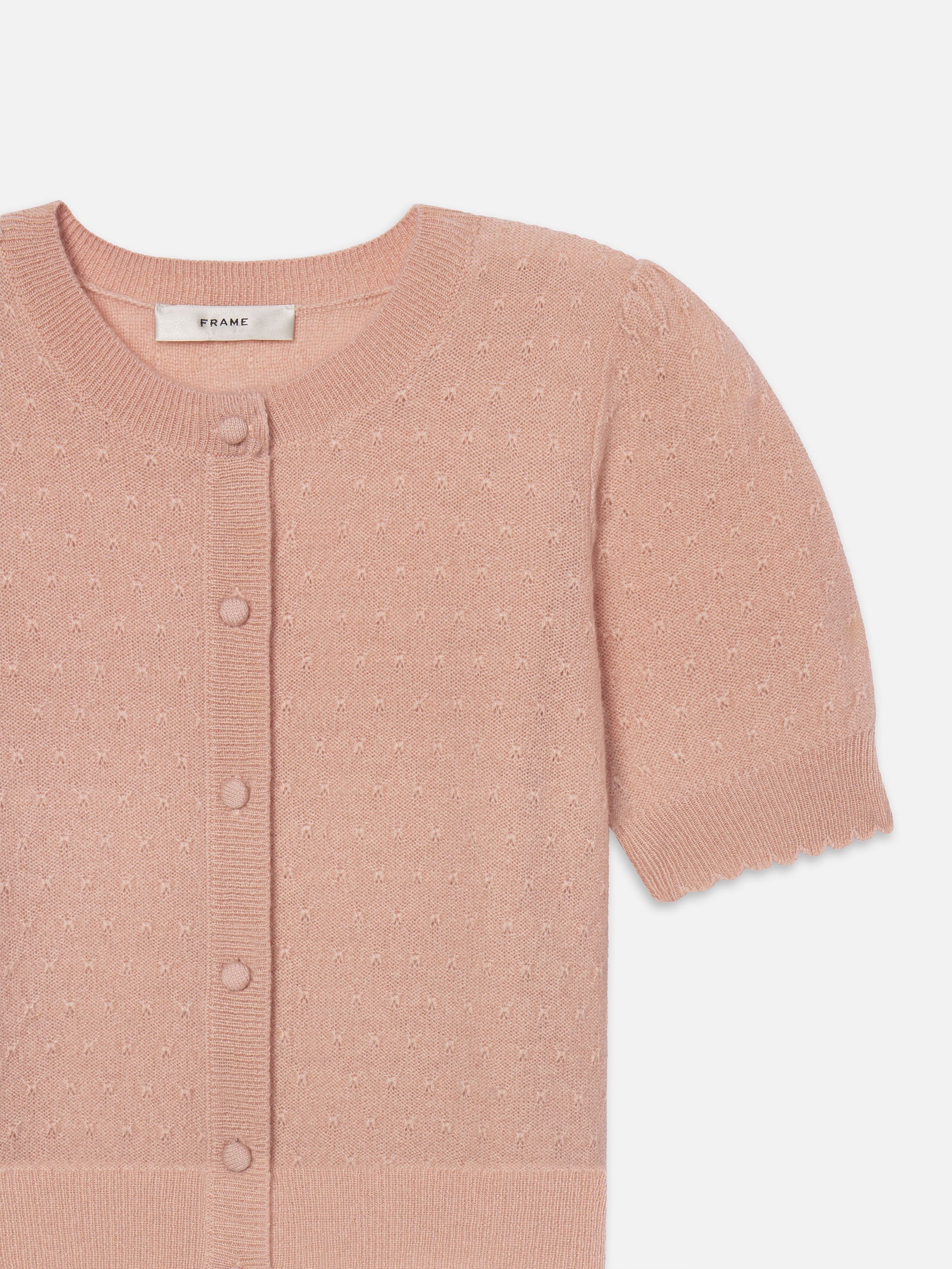 The Cashmere Pointelle Cardi in Light Pink - 3