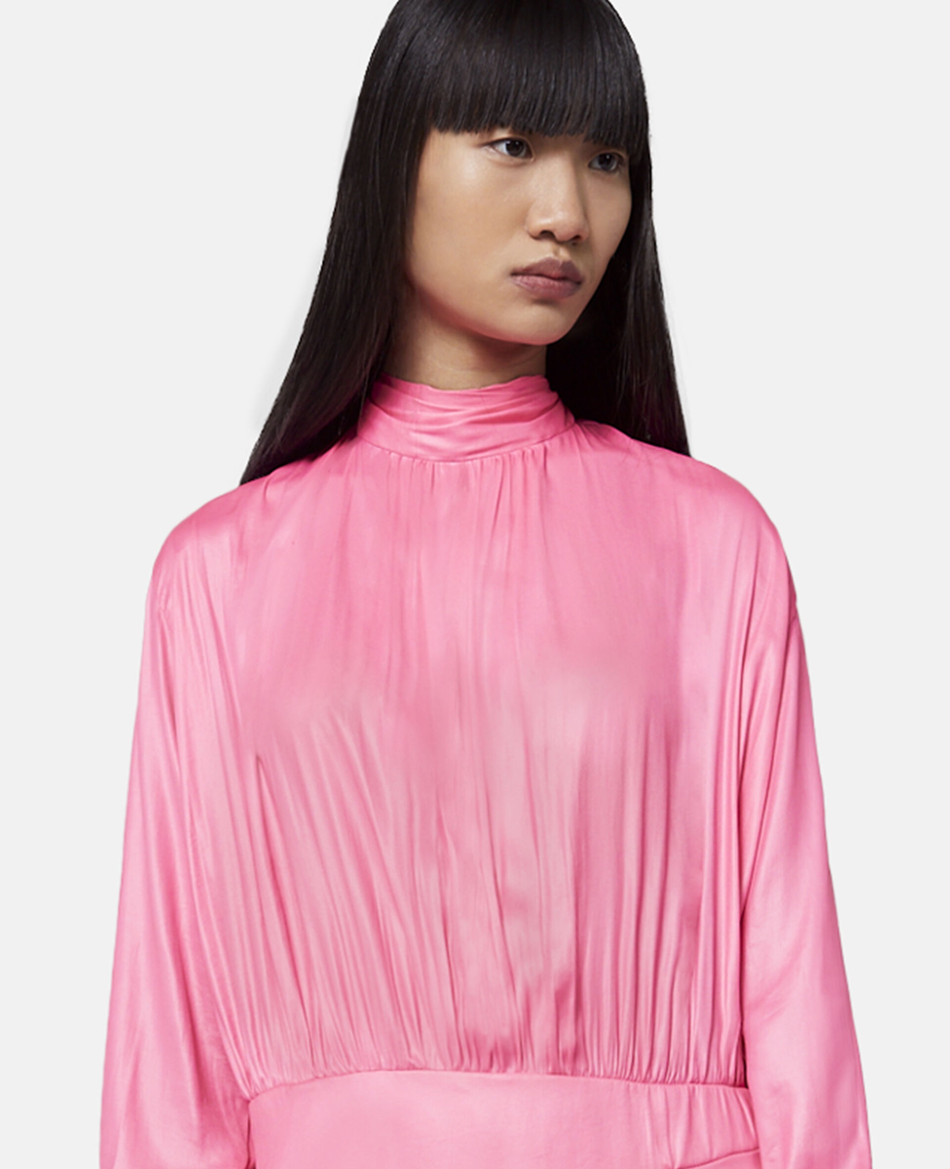 Asymmetric Hem High Neck Dress - 4