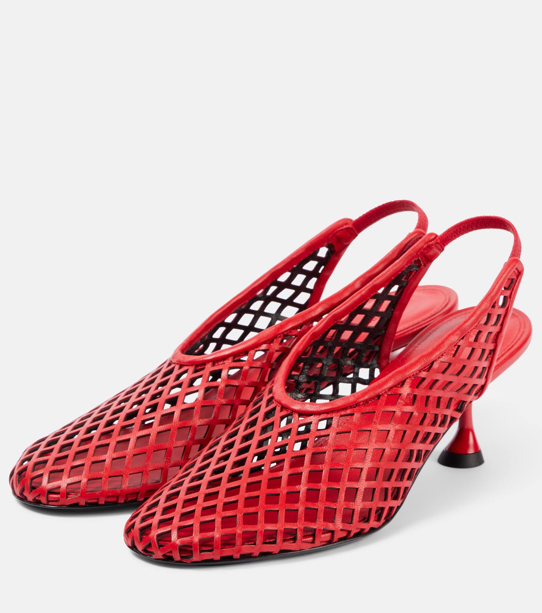 Tee leather mesh slingback pumps - 4