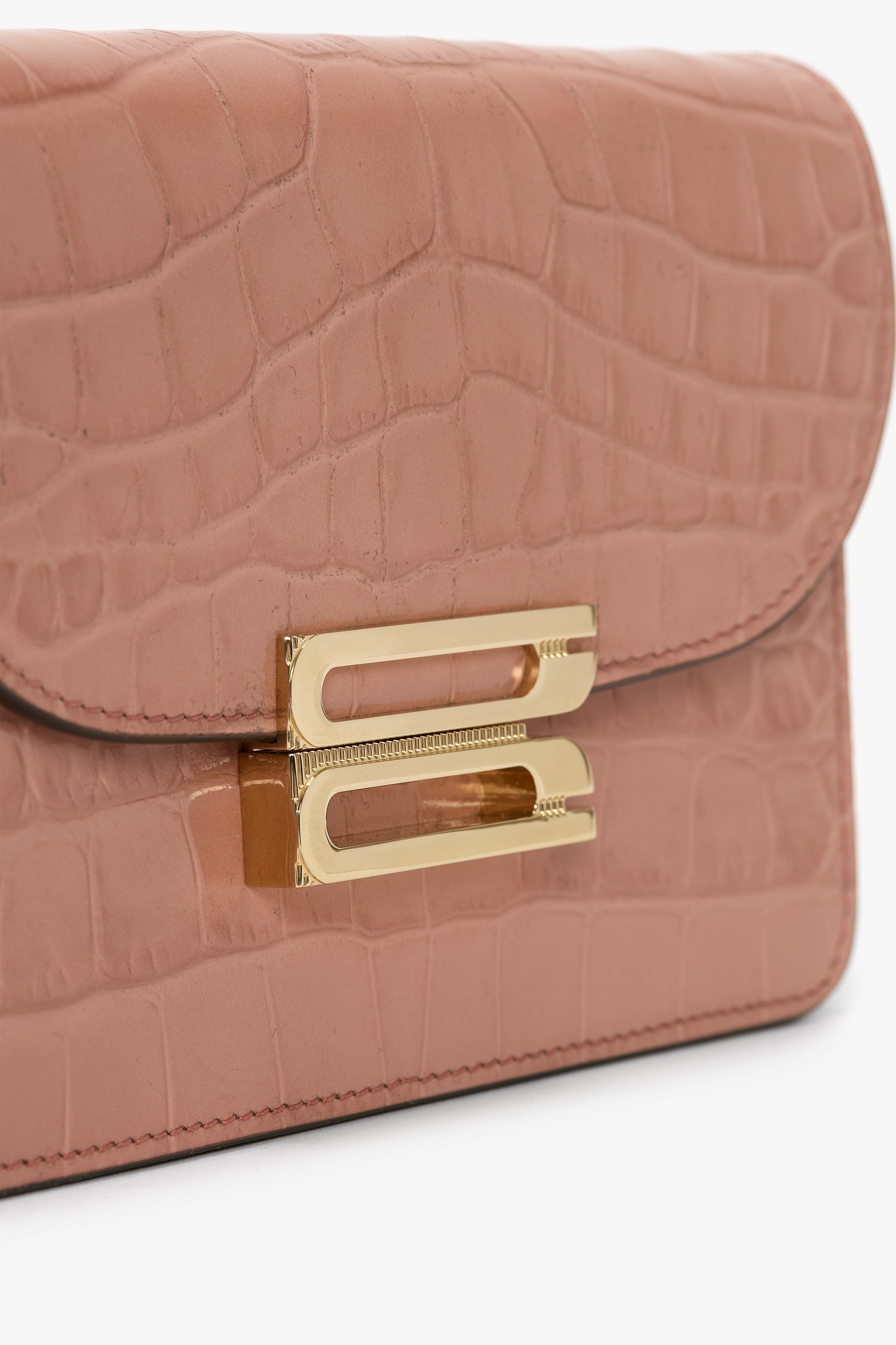 Nano Dorian Wristlet In Blush Pink Croc Embossed Leather - 5