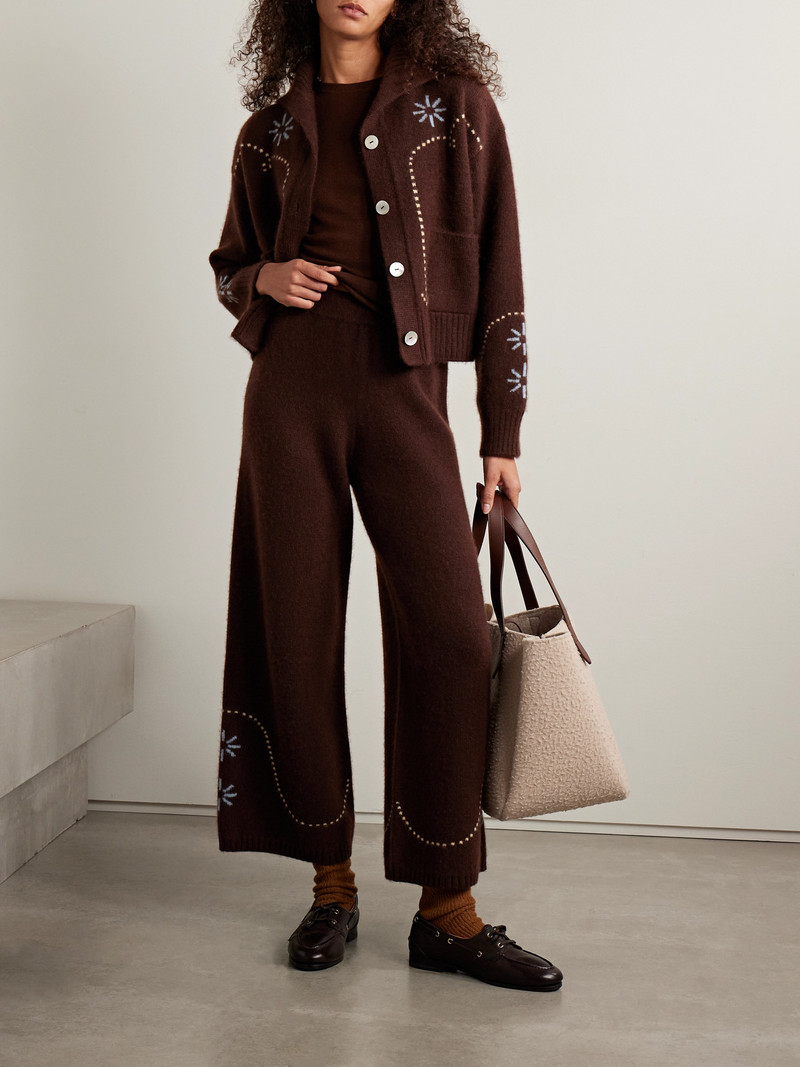 CALLE DEL MAR Intarsia-knit Cashmere Wide-leg Pants outlook