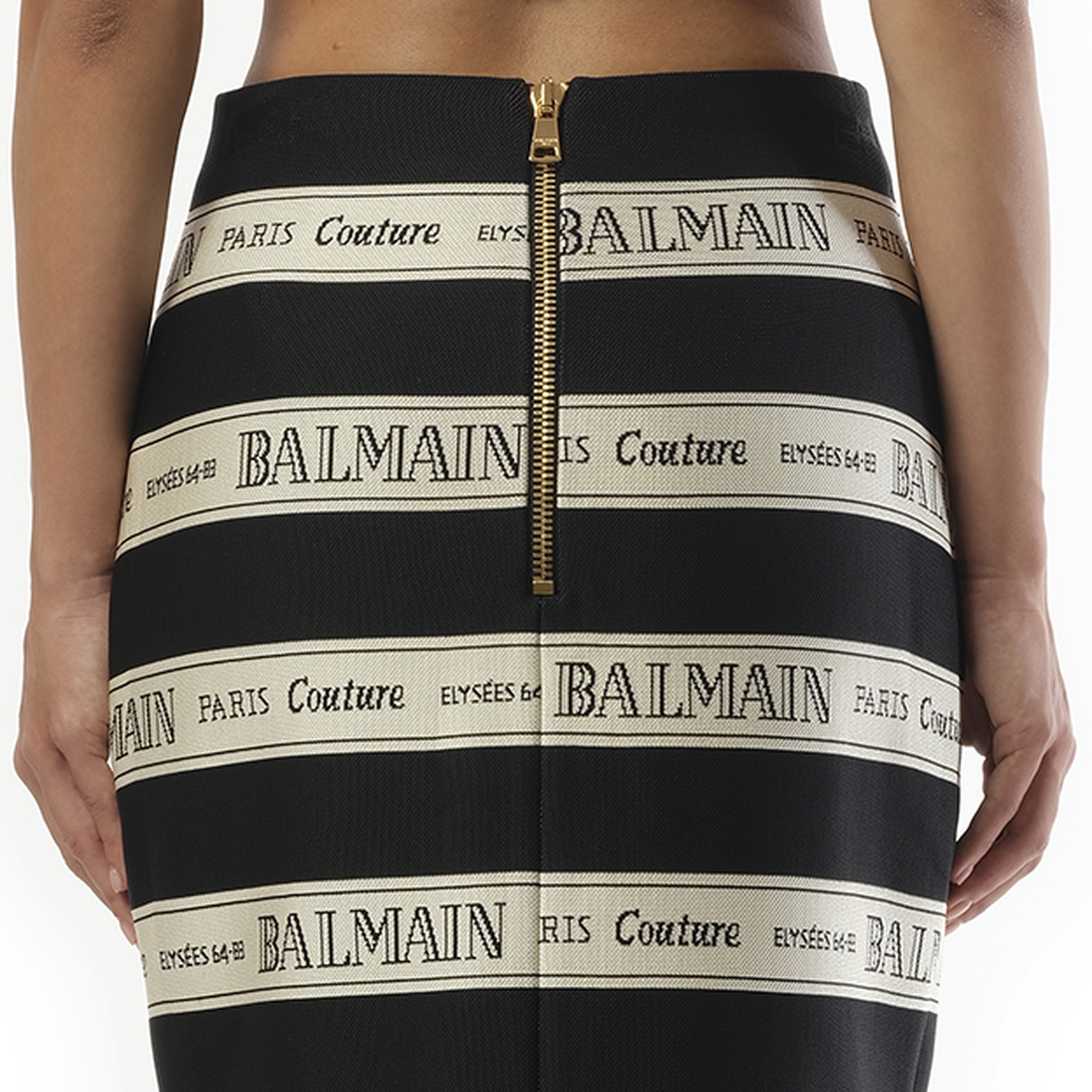 Striped Balmain Jacquard Short Skirt in Black/Beige - 3