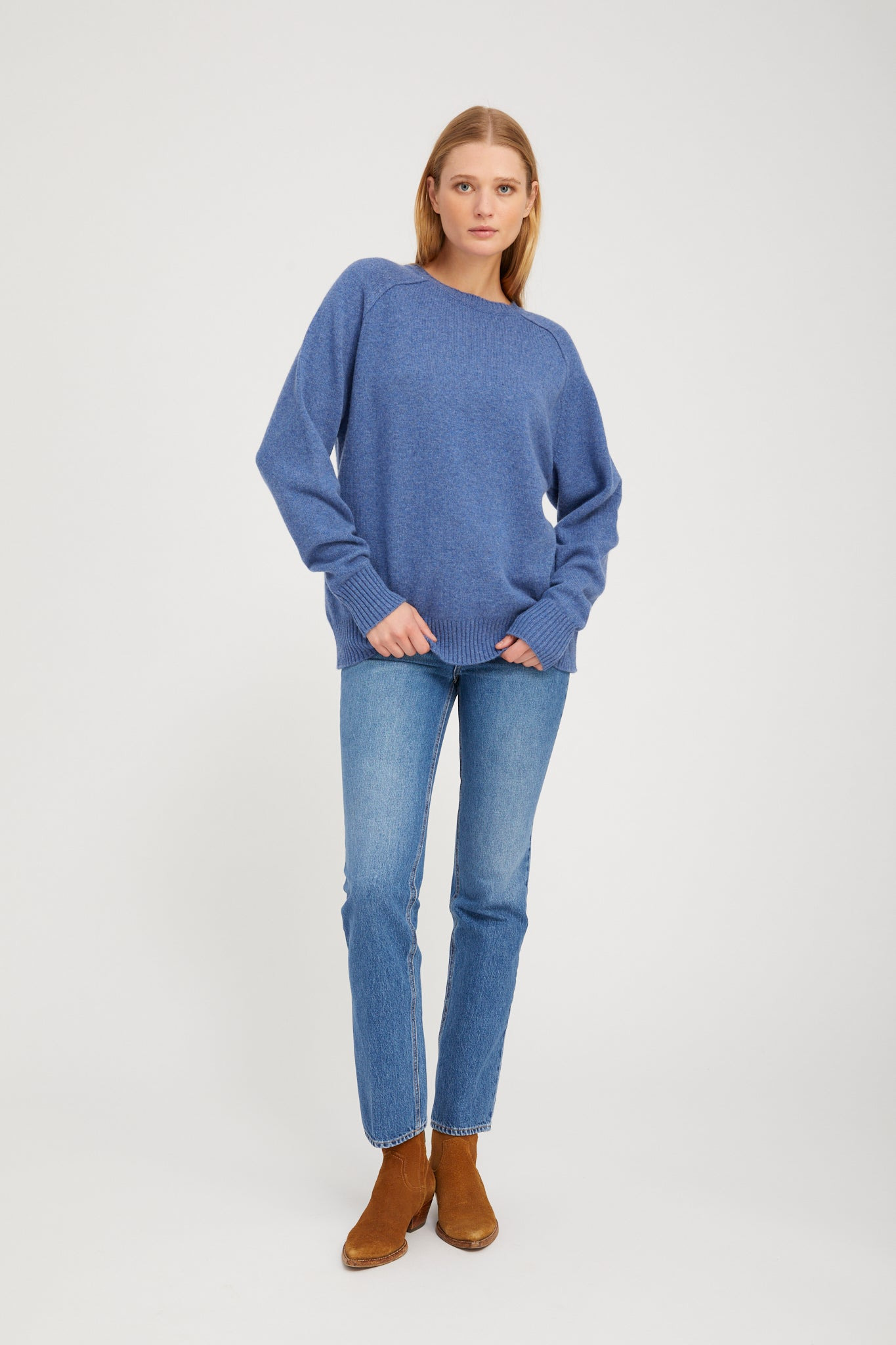 DENIM BLUE CASHMERE BOYFRIEND SWEATER - 2