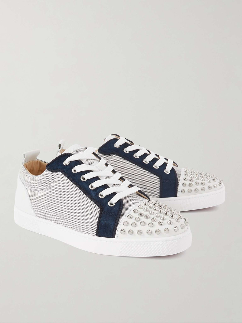 Christian Louboutin Louis Junior Studded Leather-Trimmed Canvas Sneakers outlook