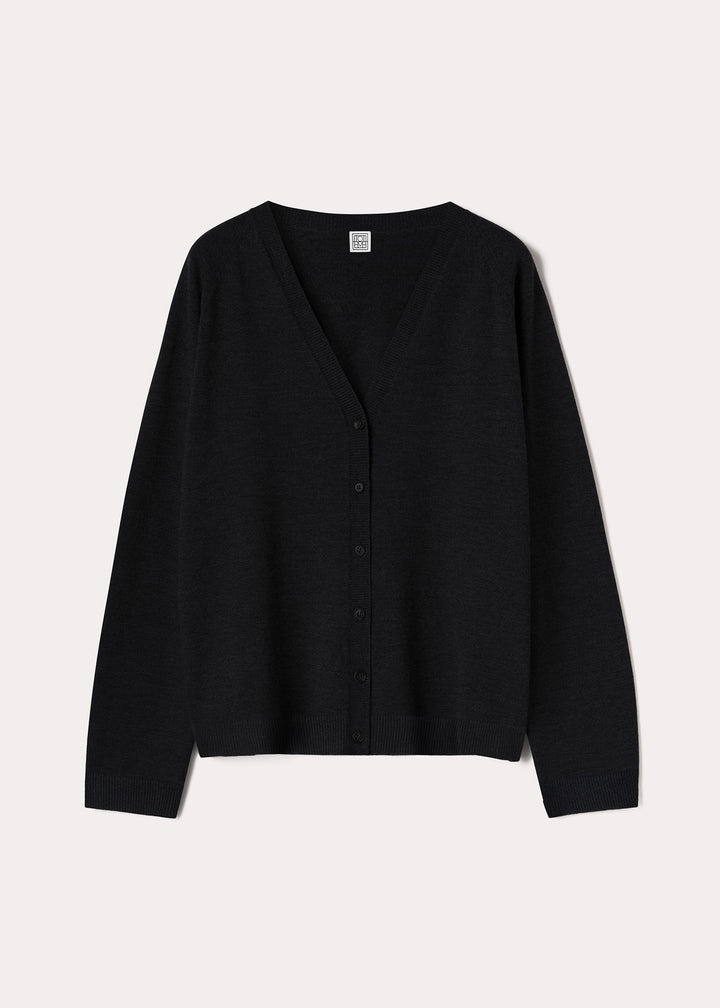 Raglan-sleeve wool cardigan black - 1