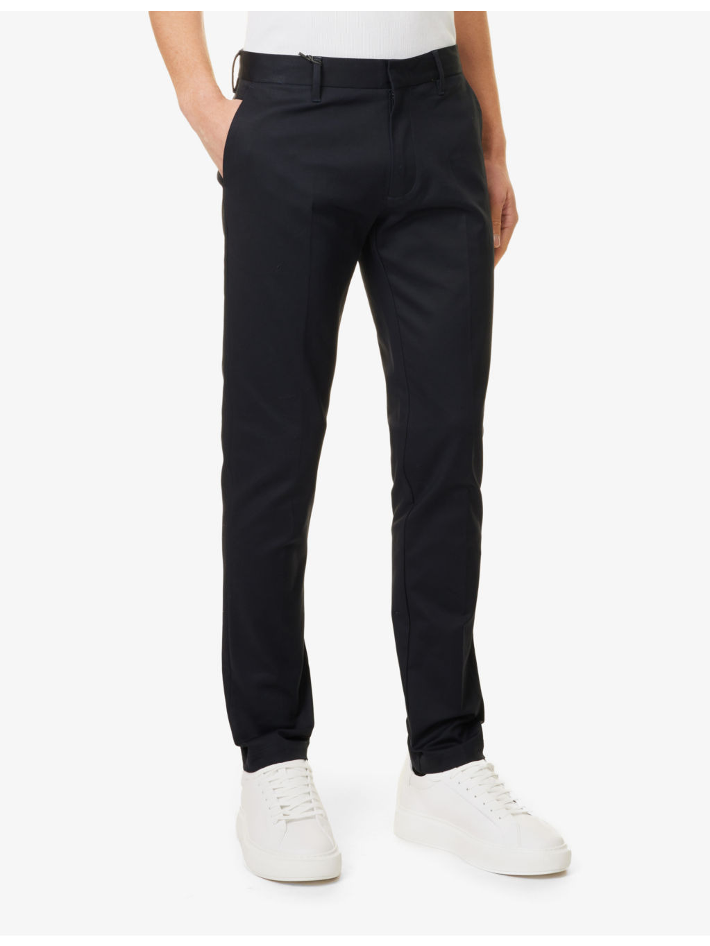 Two-slip-pockets brand-plaque straight-leg regular-fit stretch-cotton trousers - 3